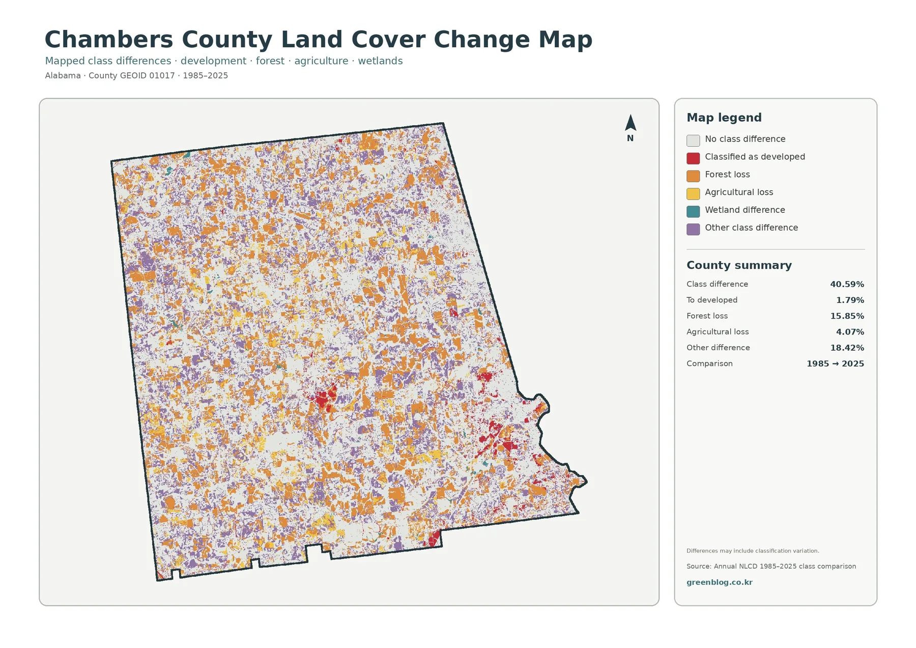 Chambers County land cover change map