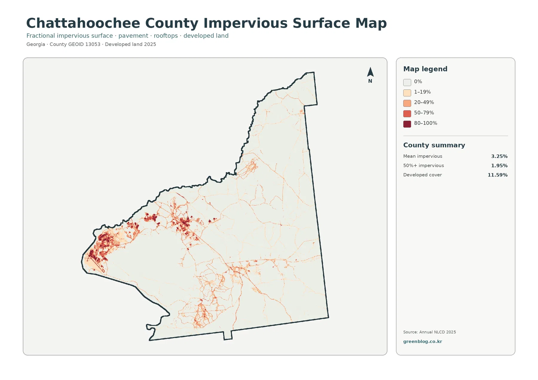 Chattahoochee County 불투수·개발지 지도