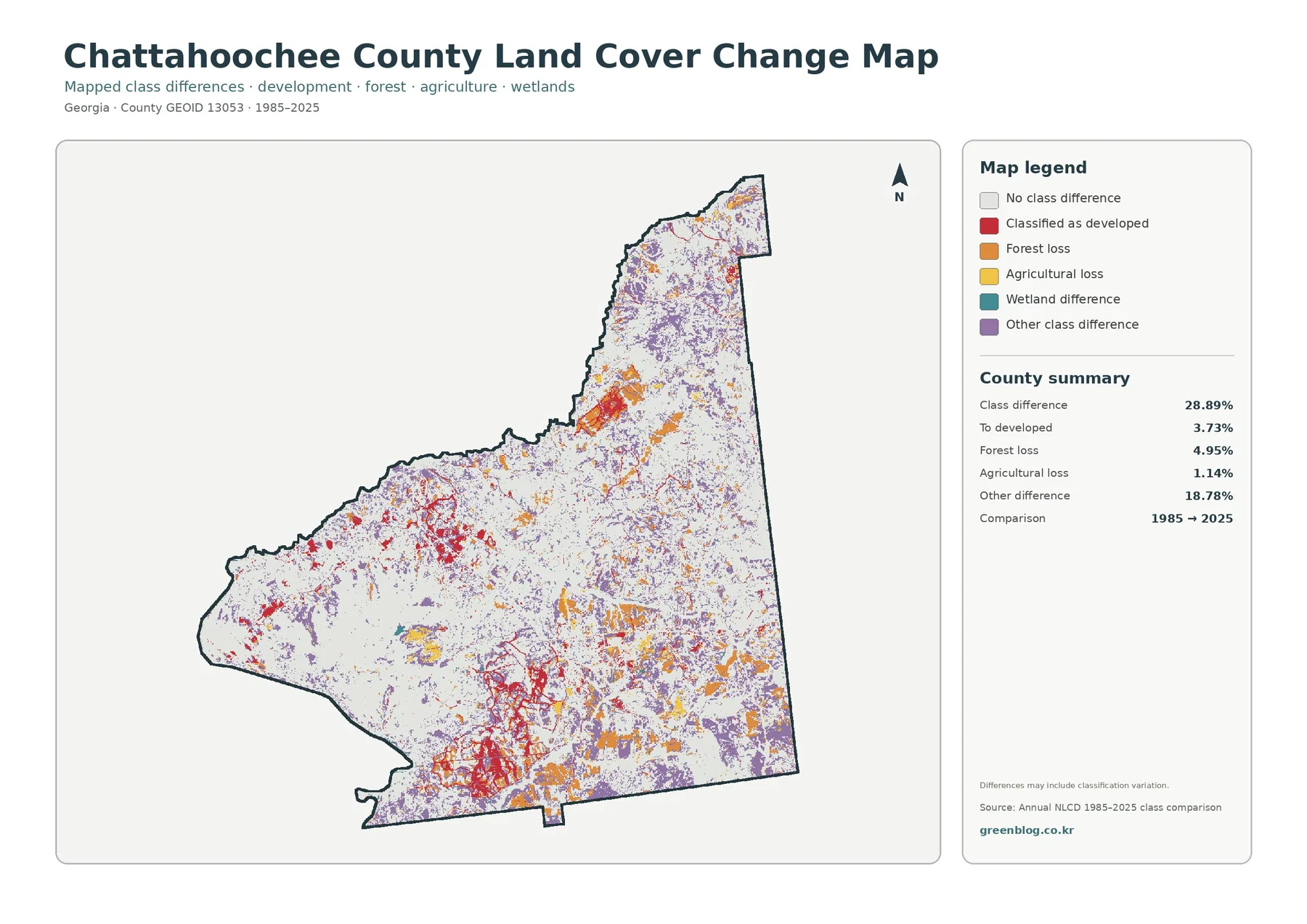 Chattahoochee County 토지 피복 변화 지도