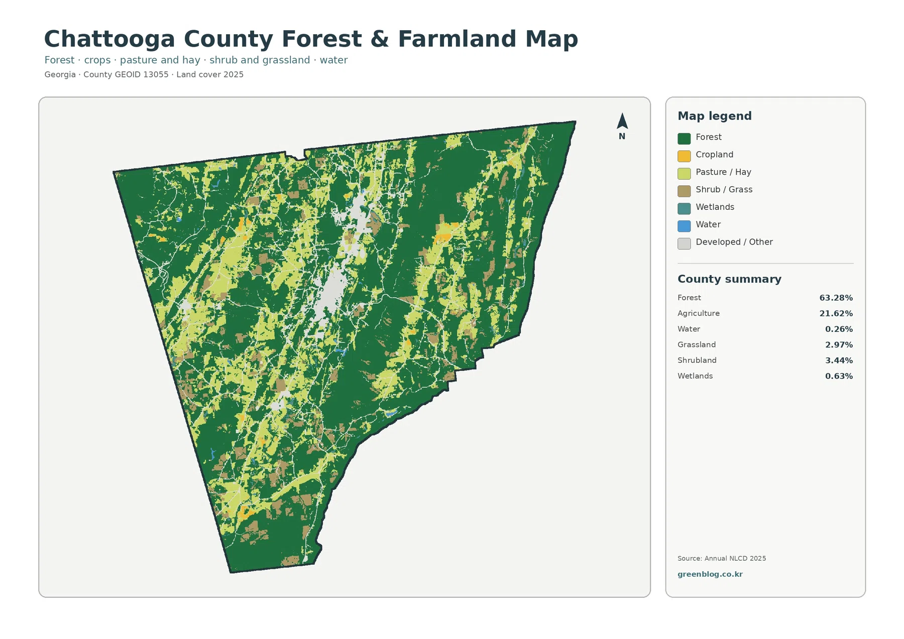 Chattooga County 산림·농경지 지도