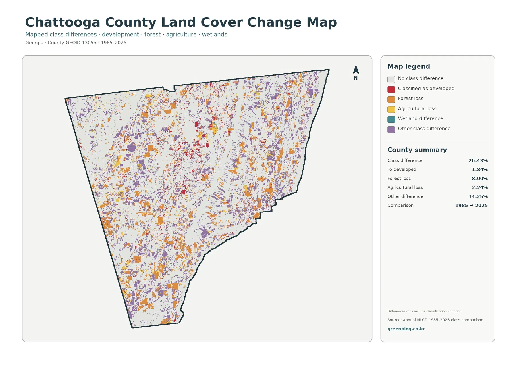 Chattooga County 토지 피복 변화 지도