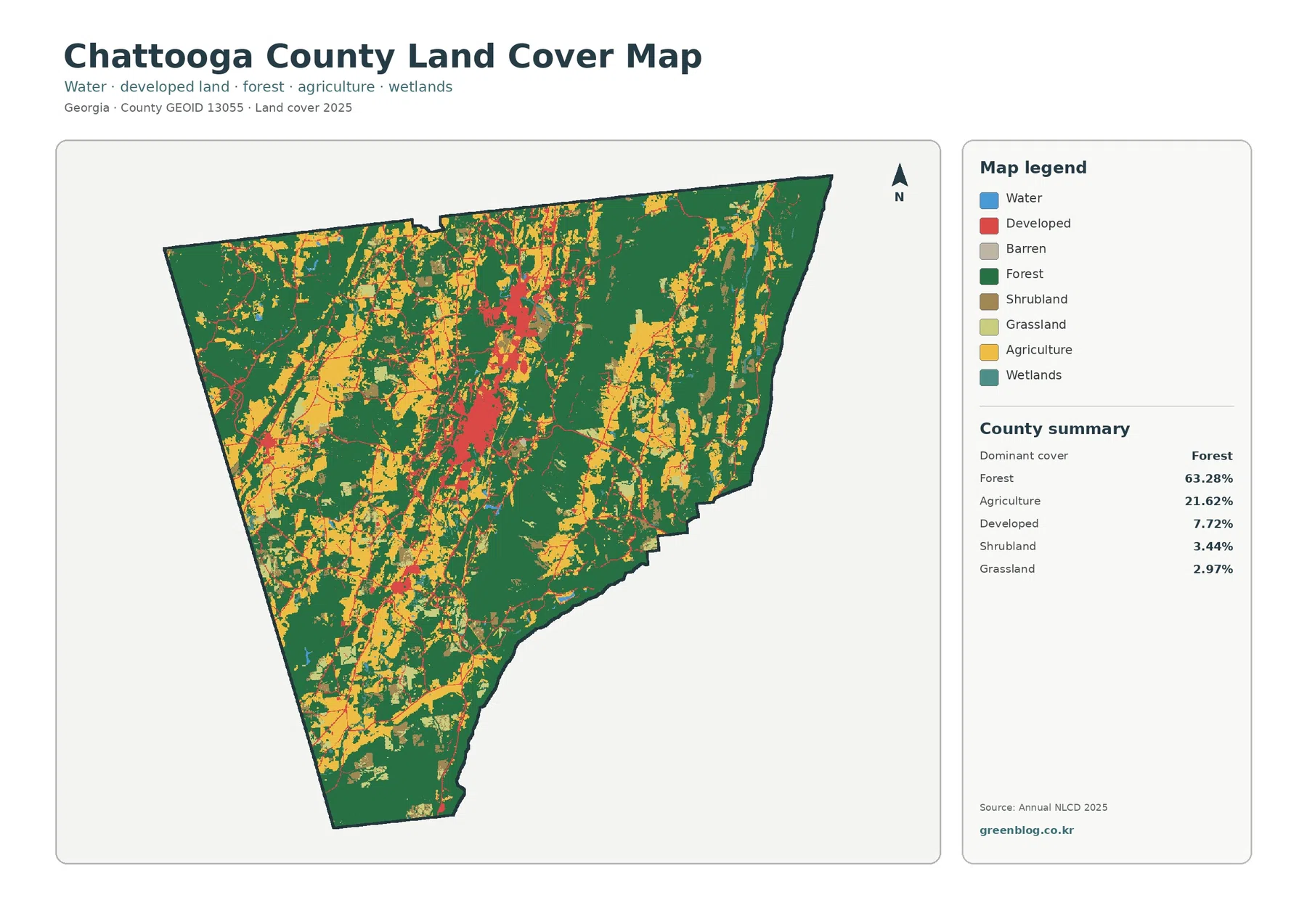 Chattooga County 토지 피복 지도 대표 이미지