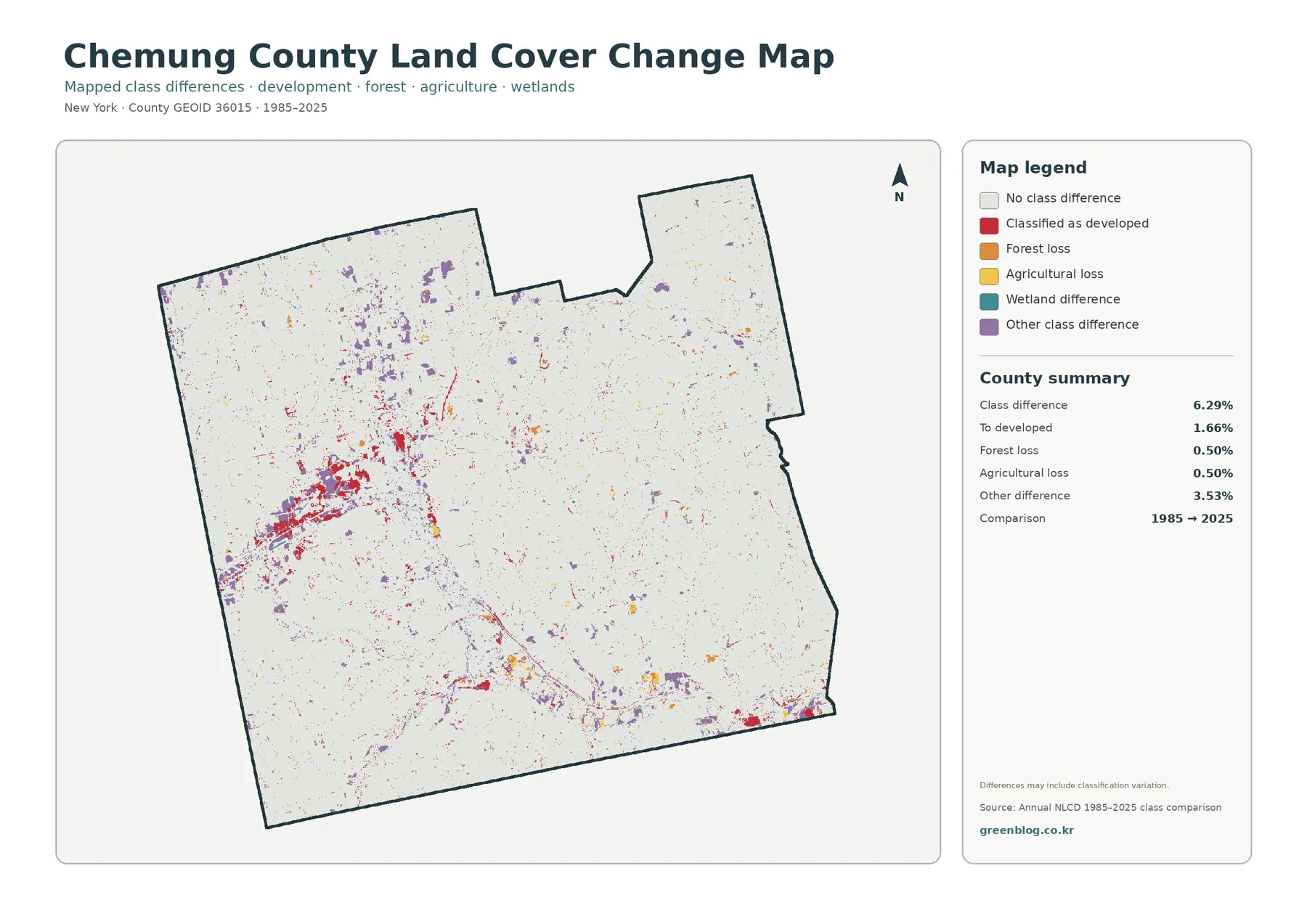 Chemung County 토지 피복 변화 지도