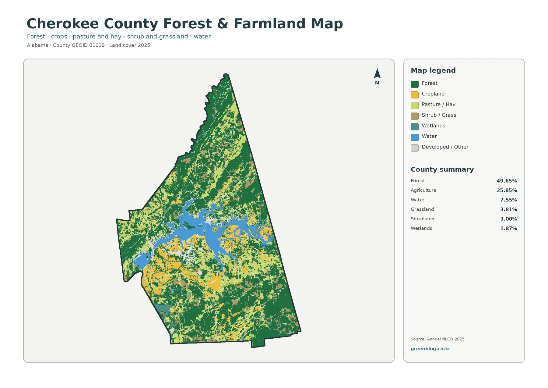 Cherokee County forest and farmland map