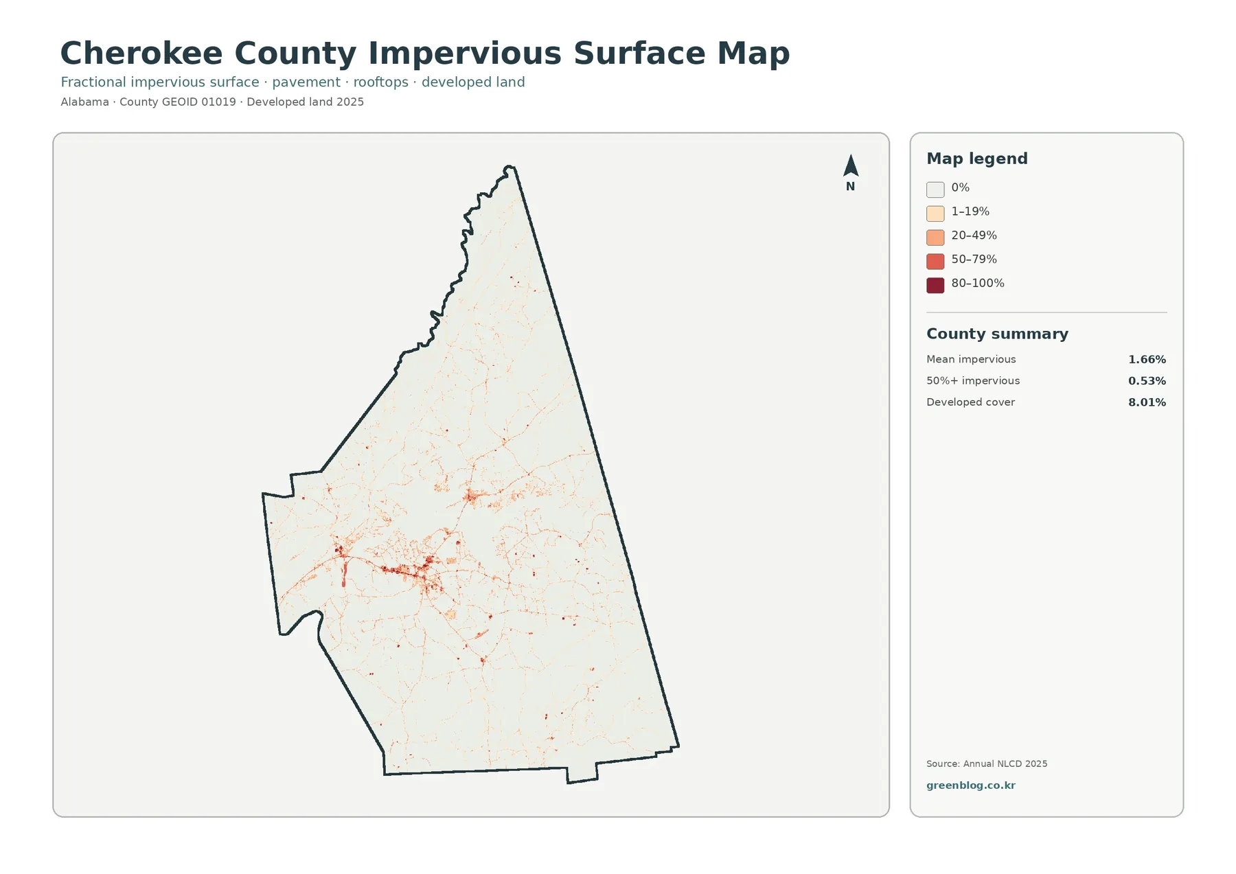 Cherokee County impervious surface and developed land map
