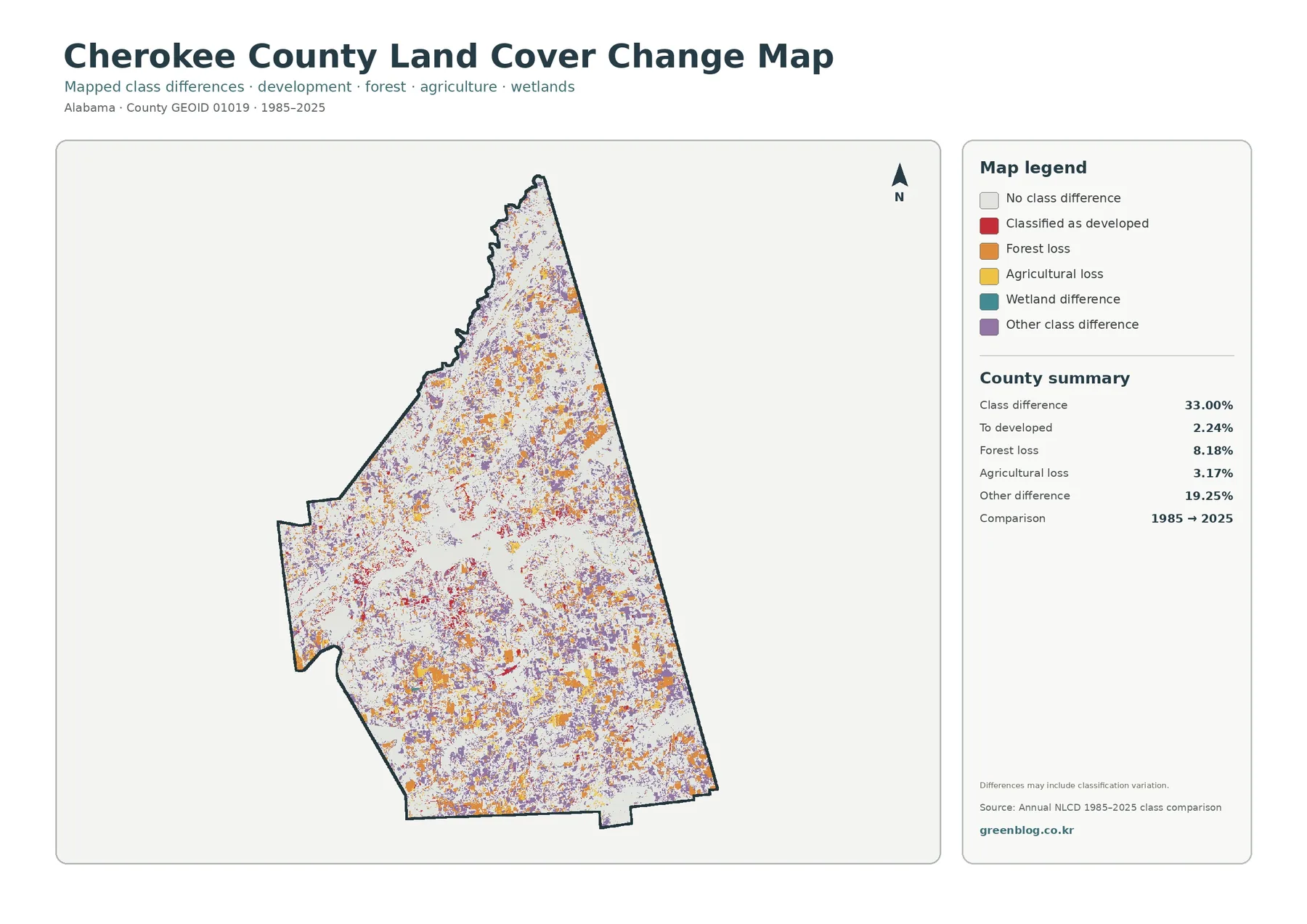 Cherokee County land cover change map