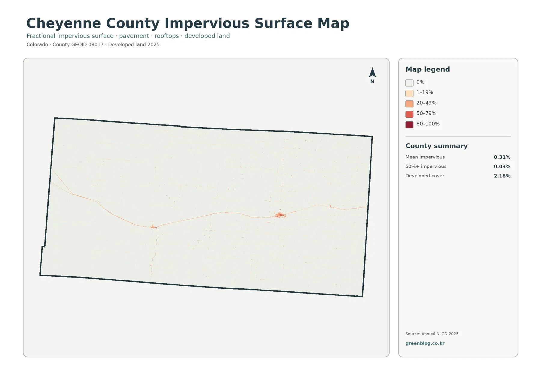 Cheyenne County impervious surface and developed land map