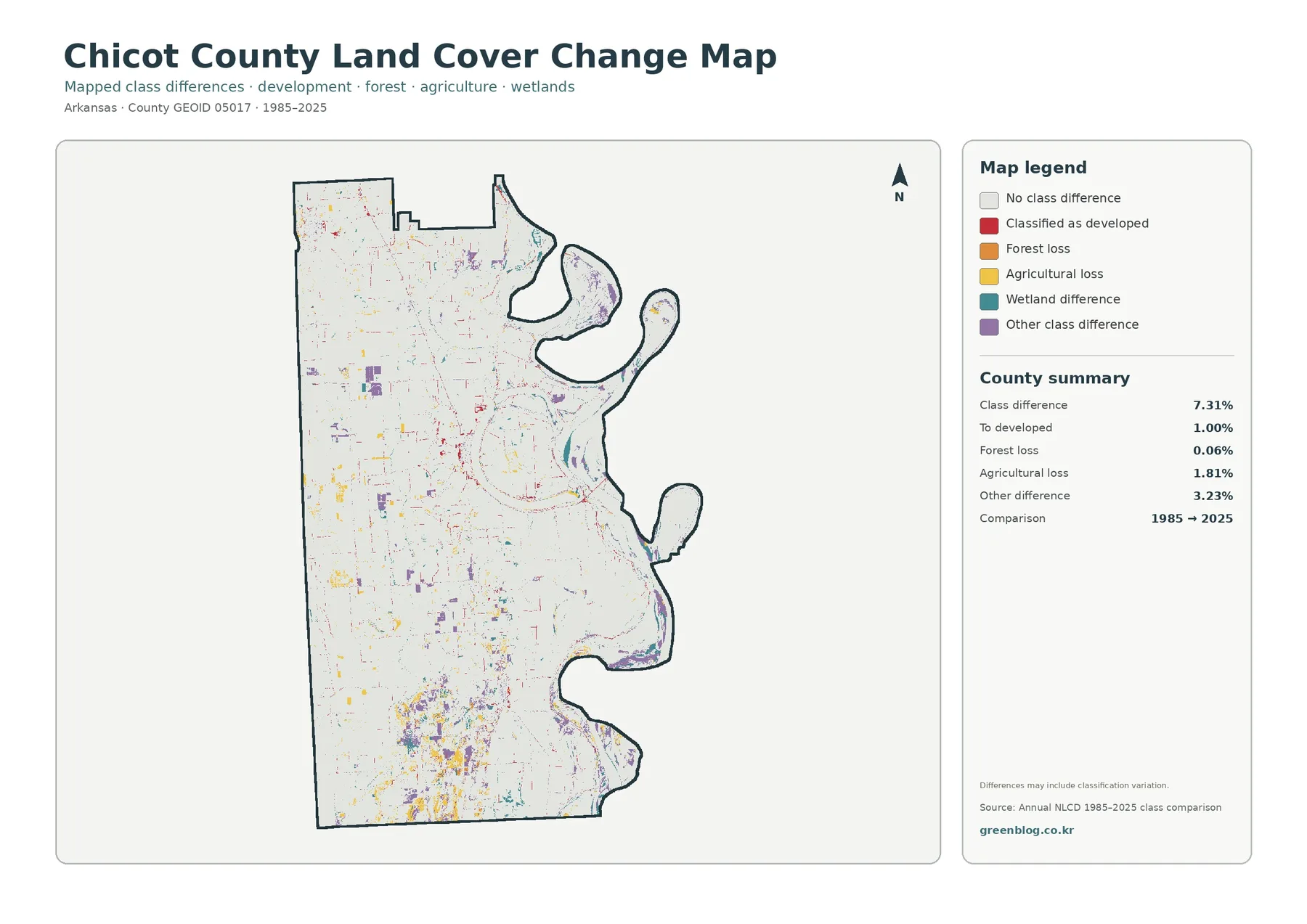 Chicot County land cover change map