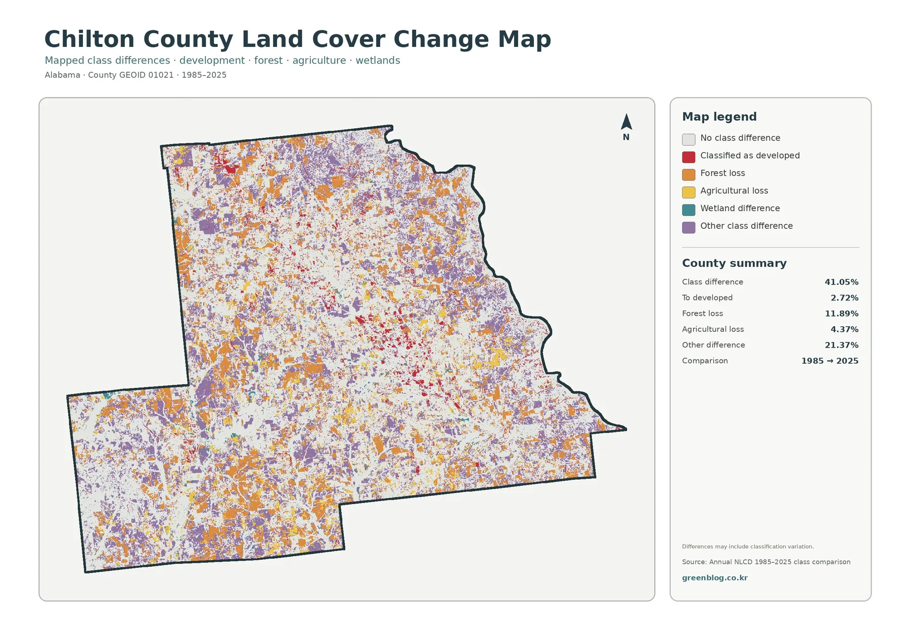 Chilton County land cover change map