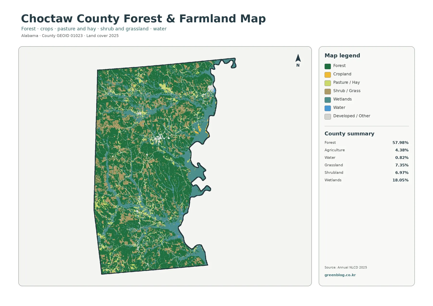Choctaw County forest and farmland map