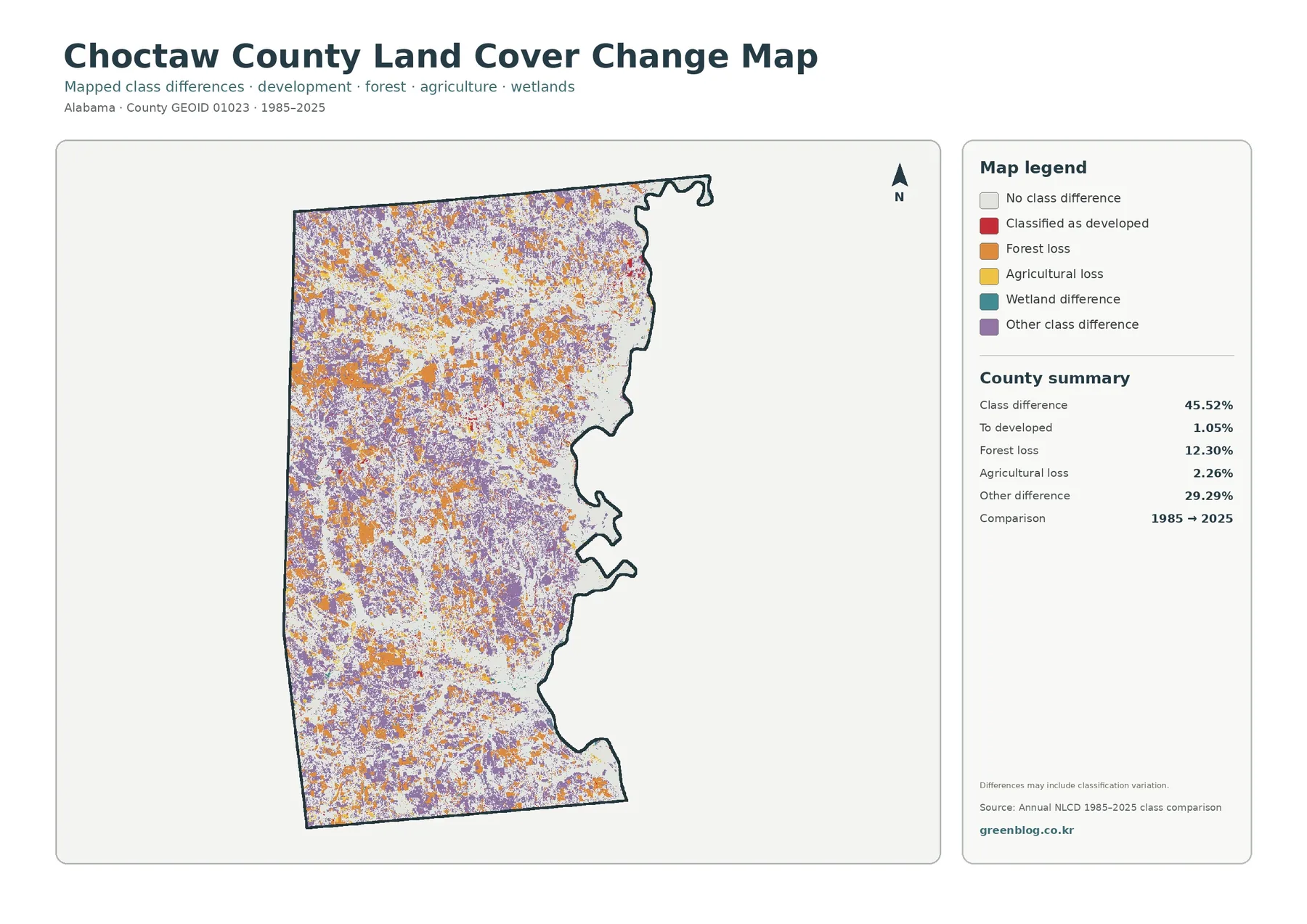 Choctaw County land cover change map