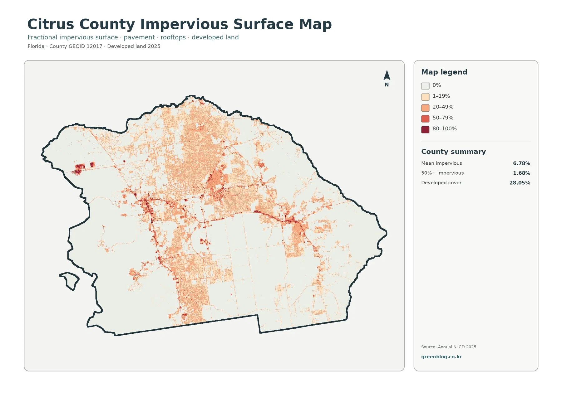 Citrus County impervious surface and developed land map