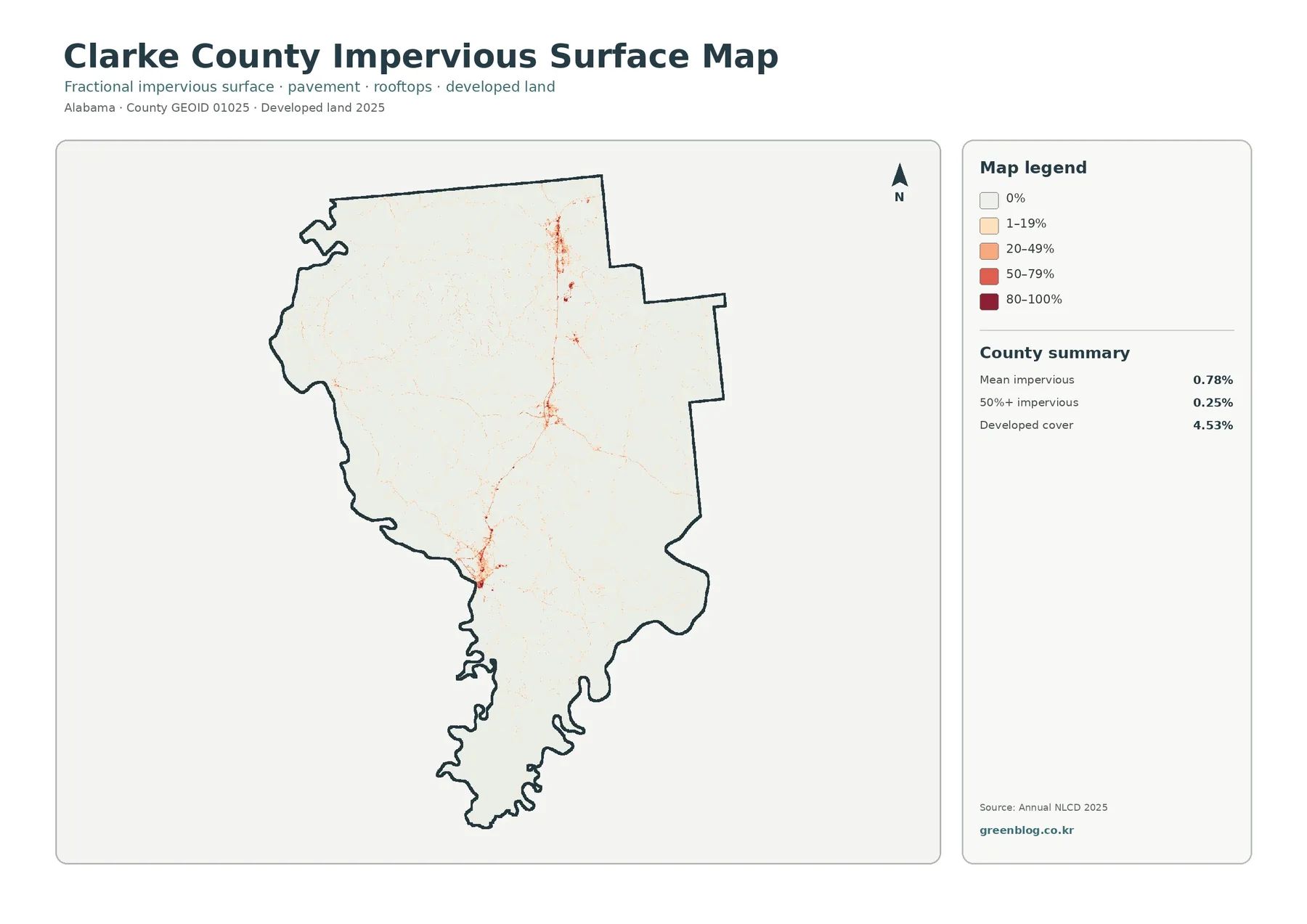 Clarke County impervious surface and developed land map