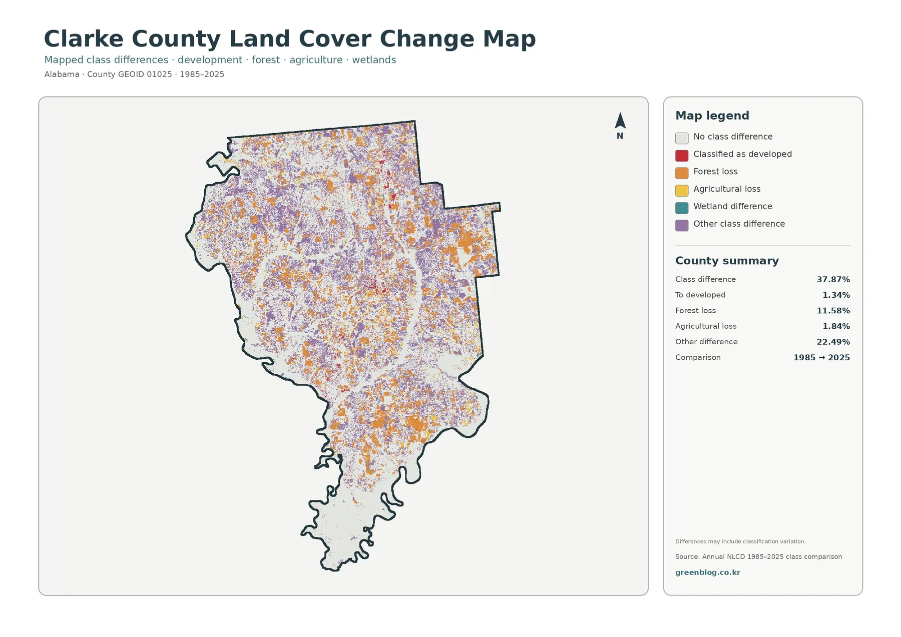 Clarke County land cover change map