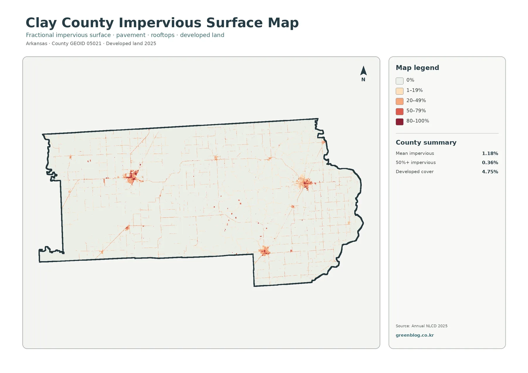 Clay County impervious surface and developed land map