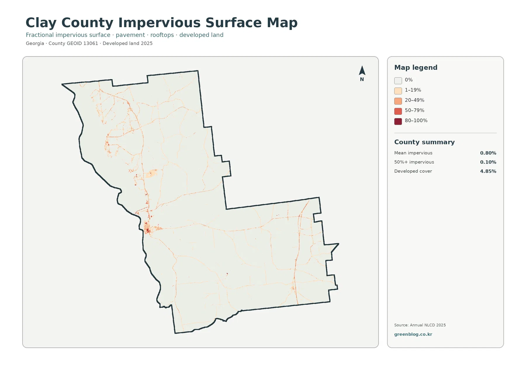 Clay County impervious surface and developed land map