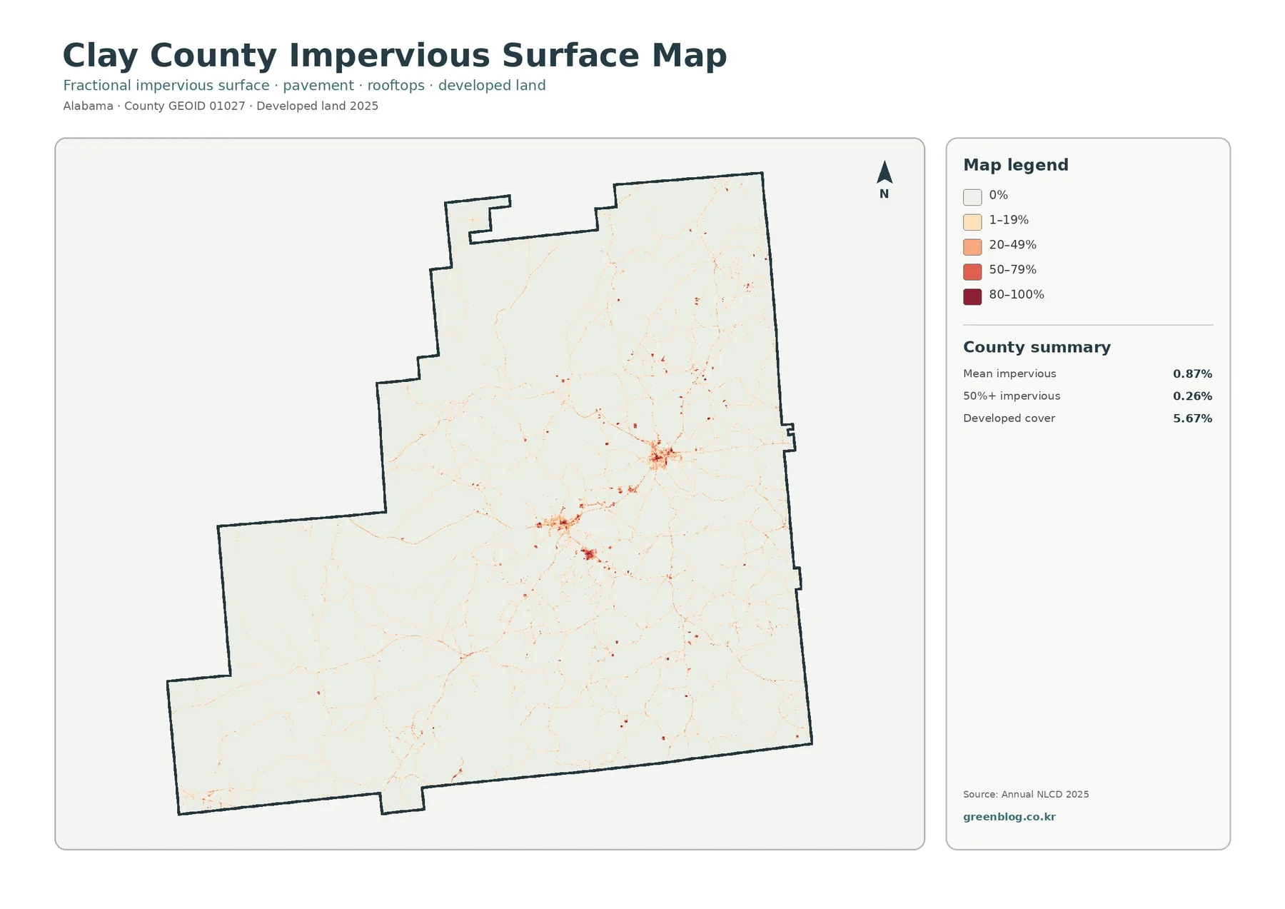 Clay County impervious surface and developed land map