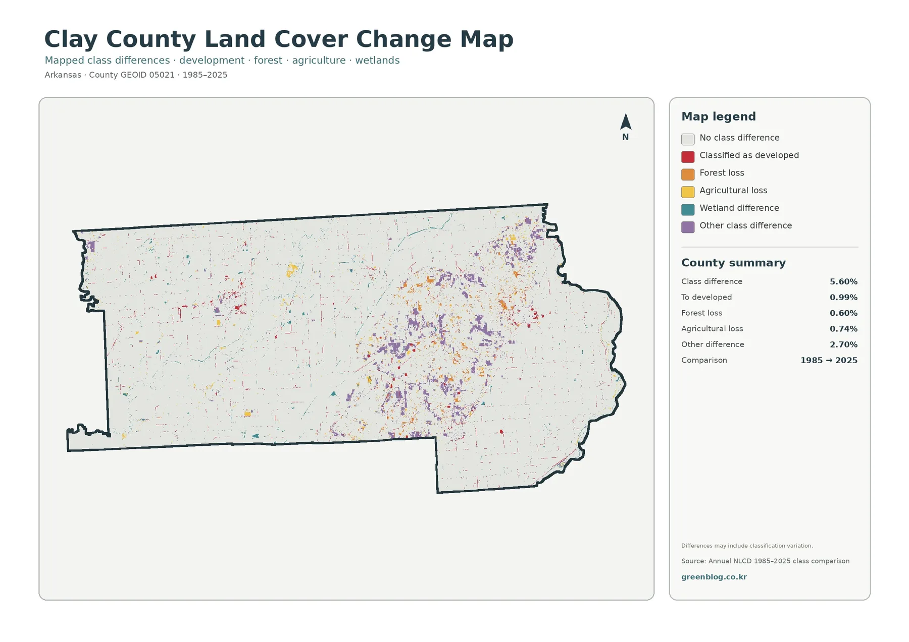 Clay County land cover change map