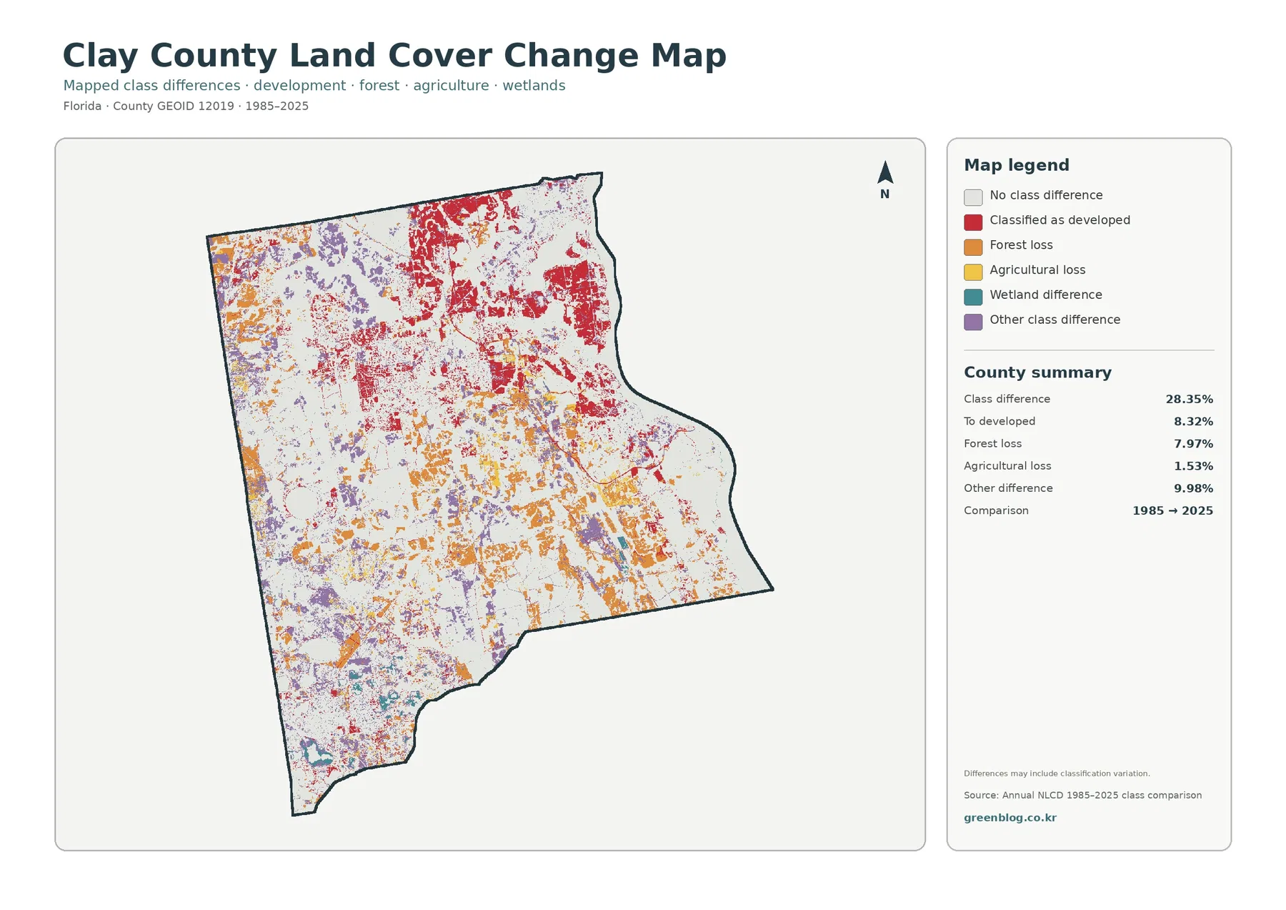 Clay County land cover change map