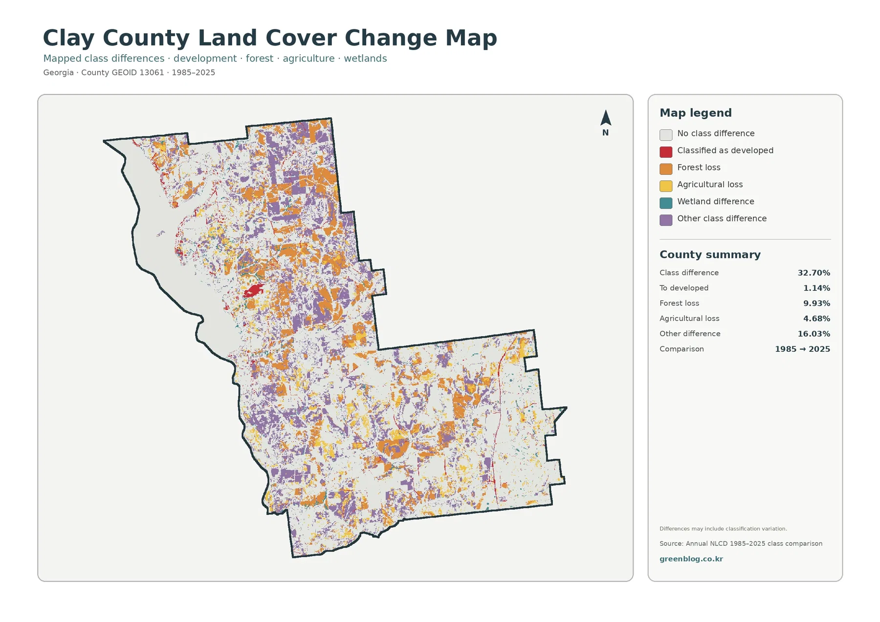 Clay County land cover change map