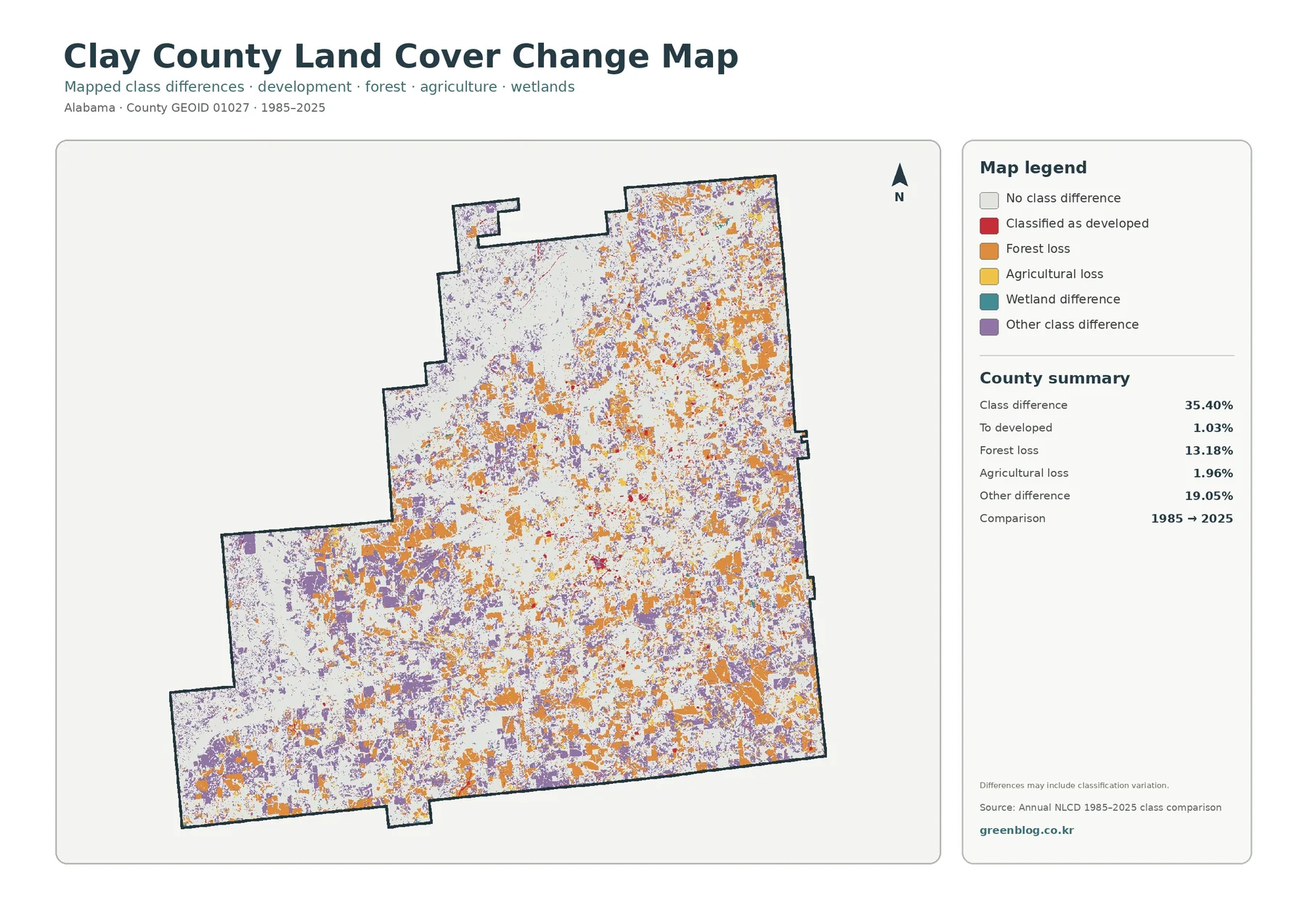Clay County land cover change map
