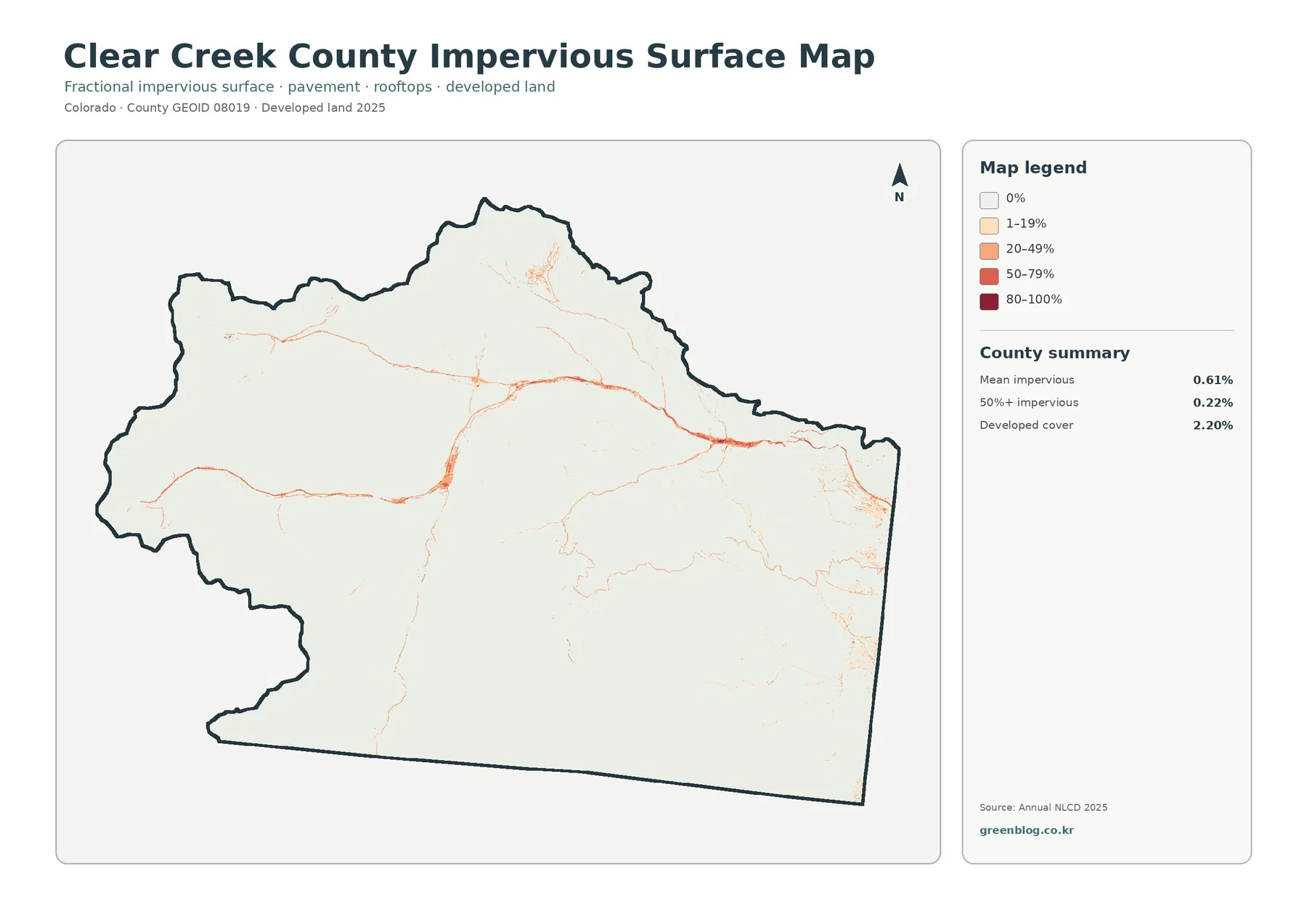 Clear Creek County impervious surface and developed land map
