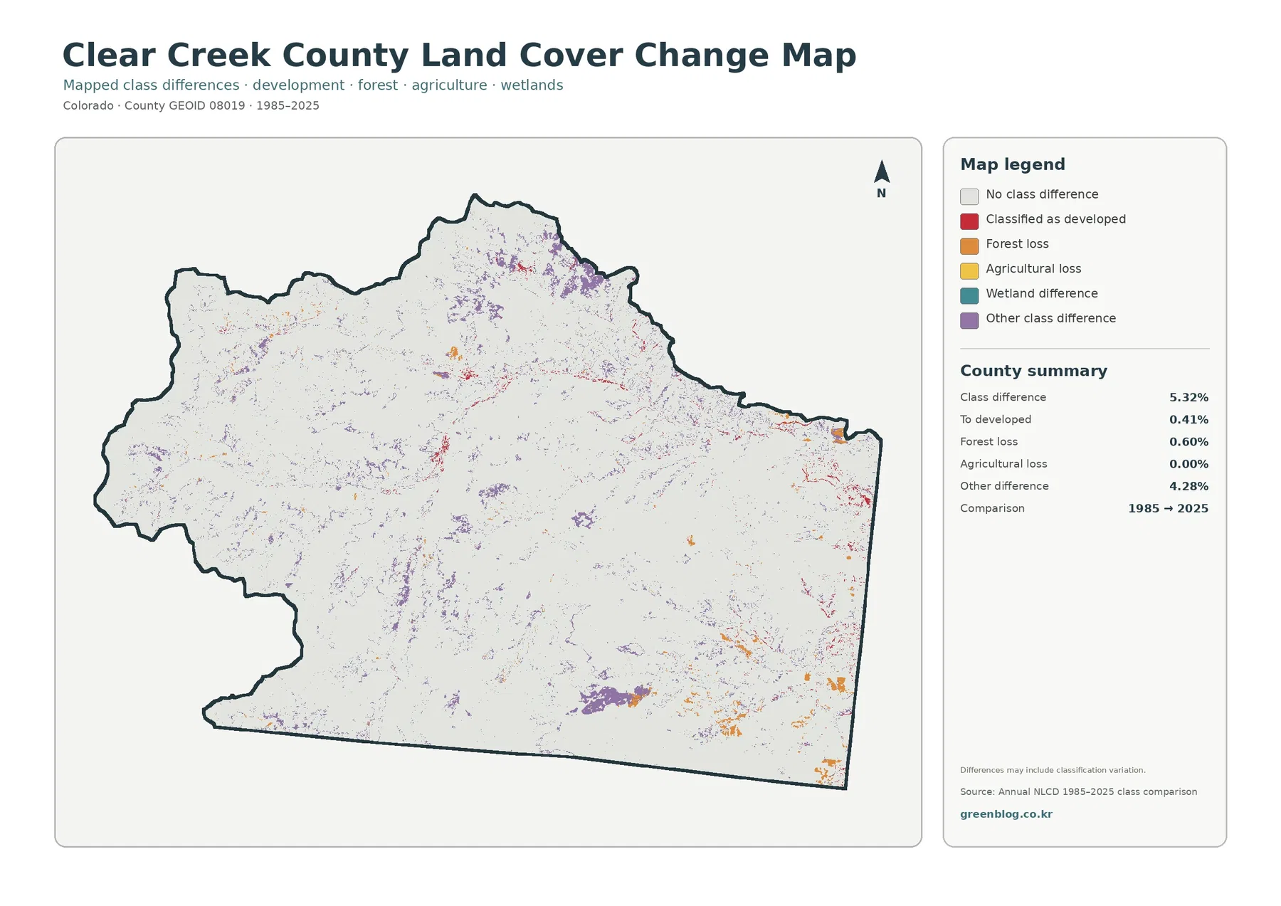 Clear Creek County land cover change map