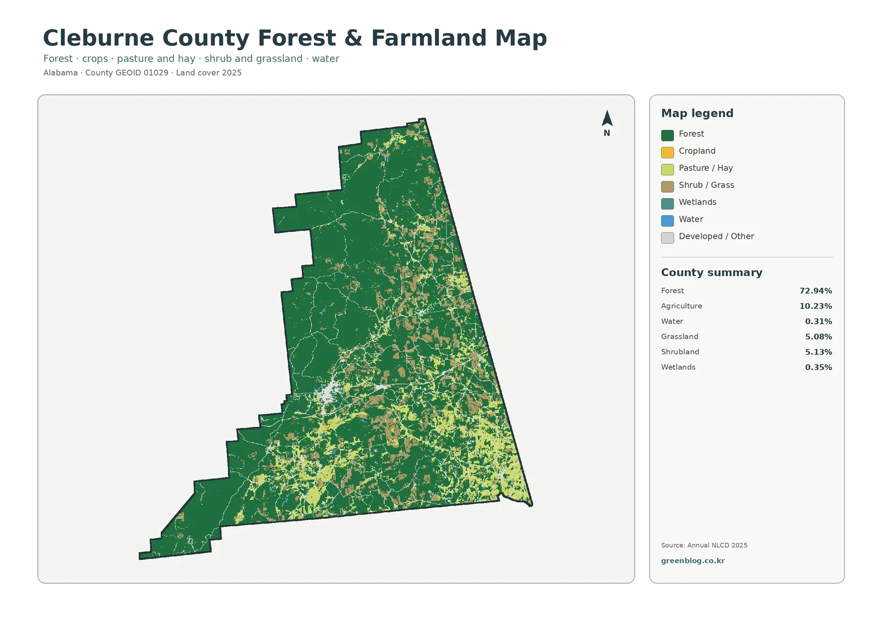 Cleburne County forest and farmland map