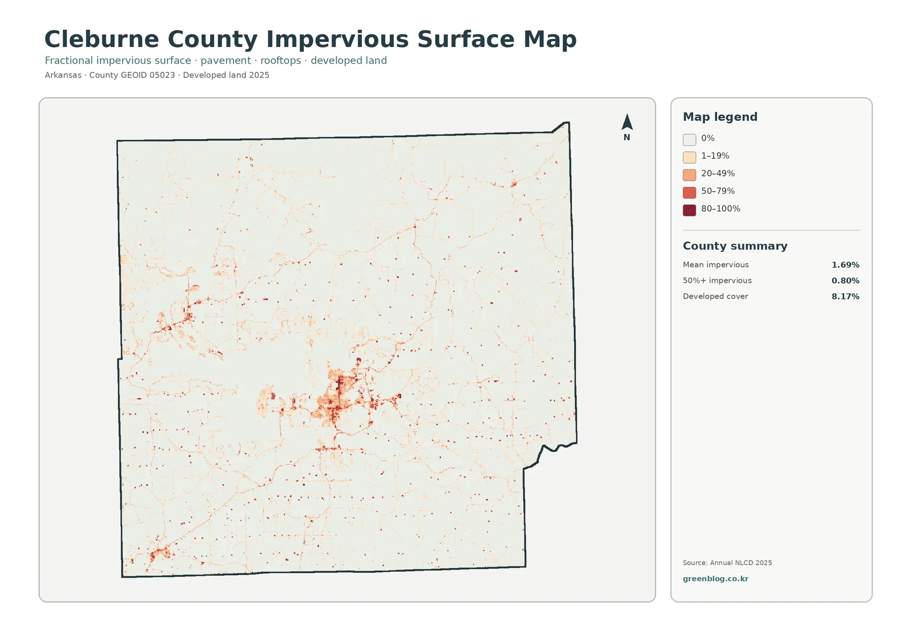 Cleburne County impervious surface and developed land map