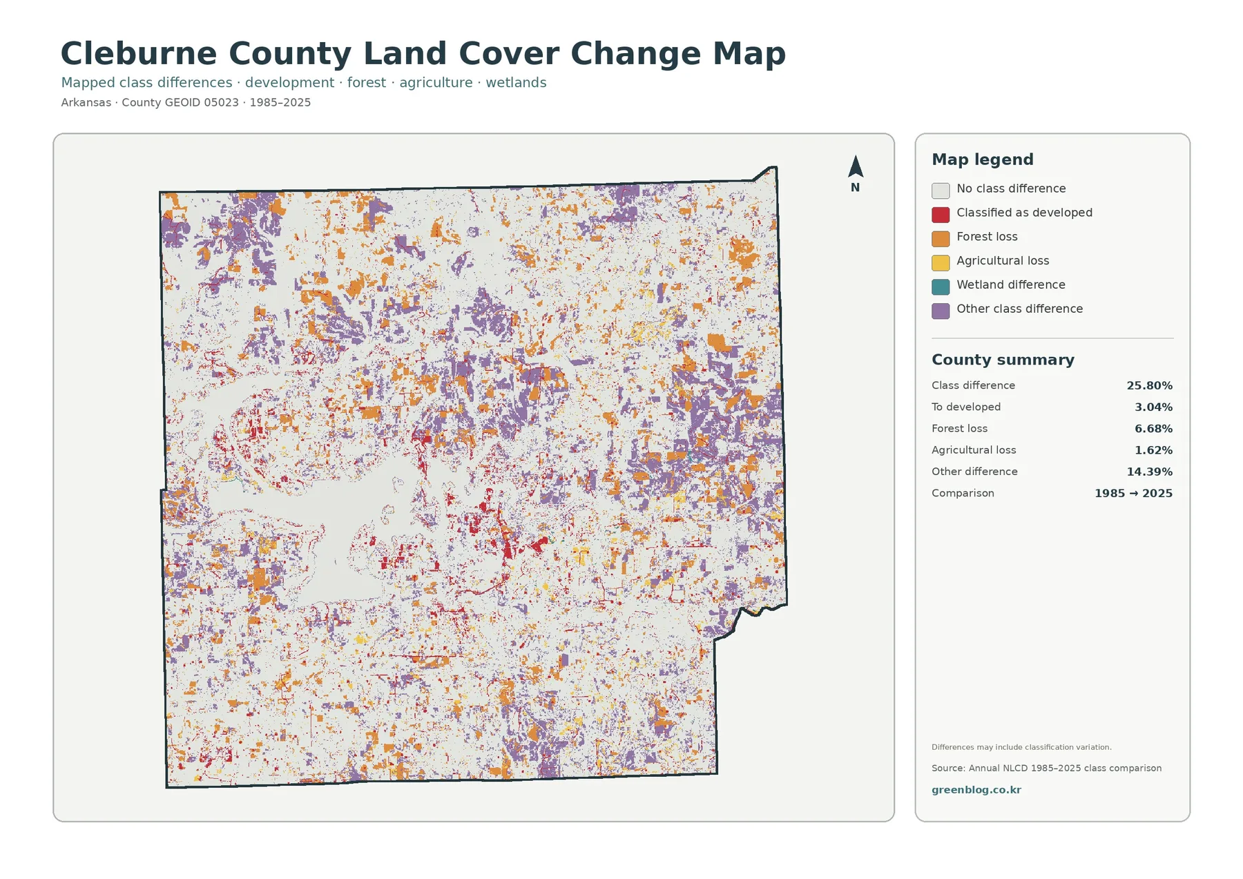 Cleburne County land cover change map