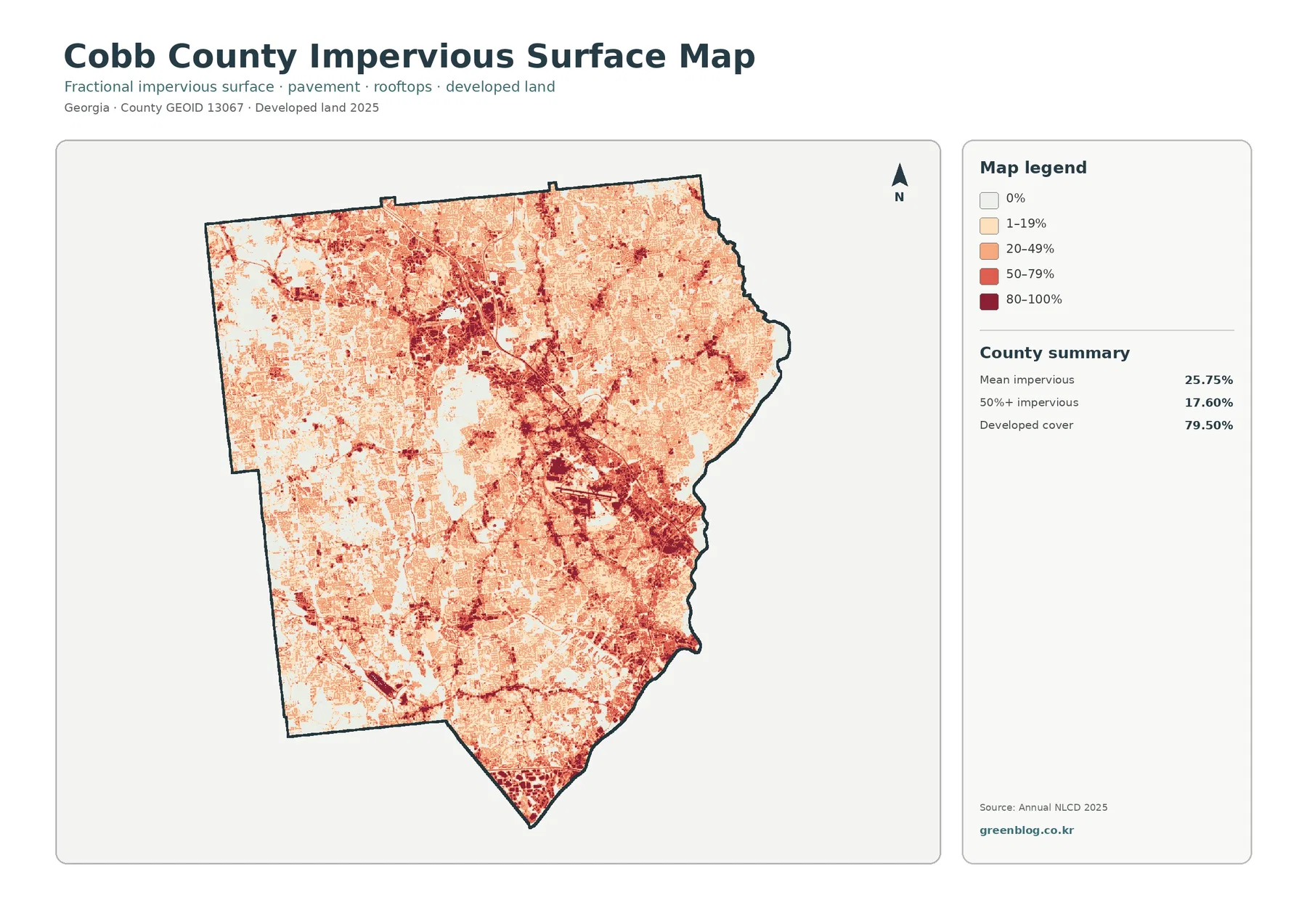 Cobb County impervious surface and developed land map
