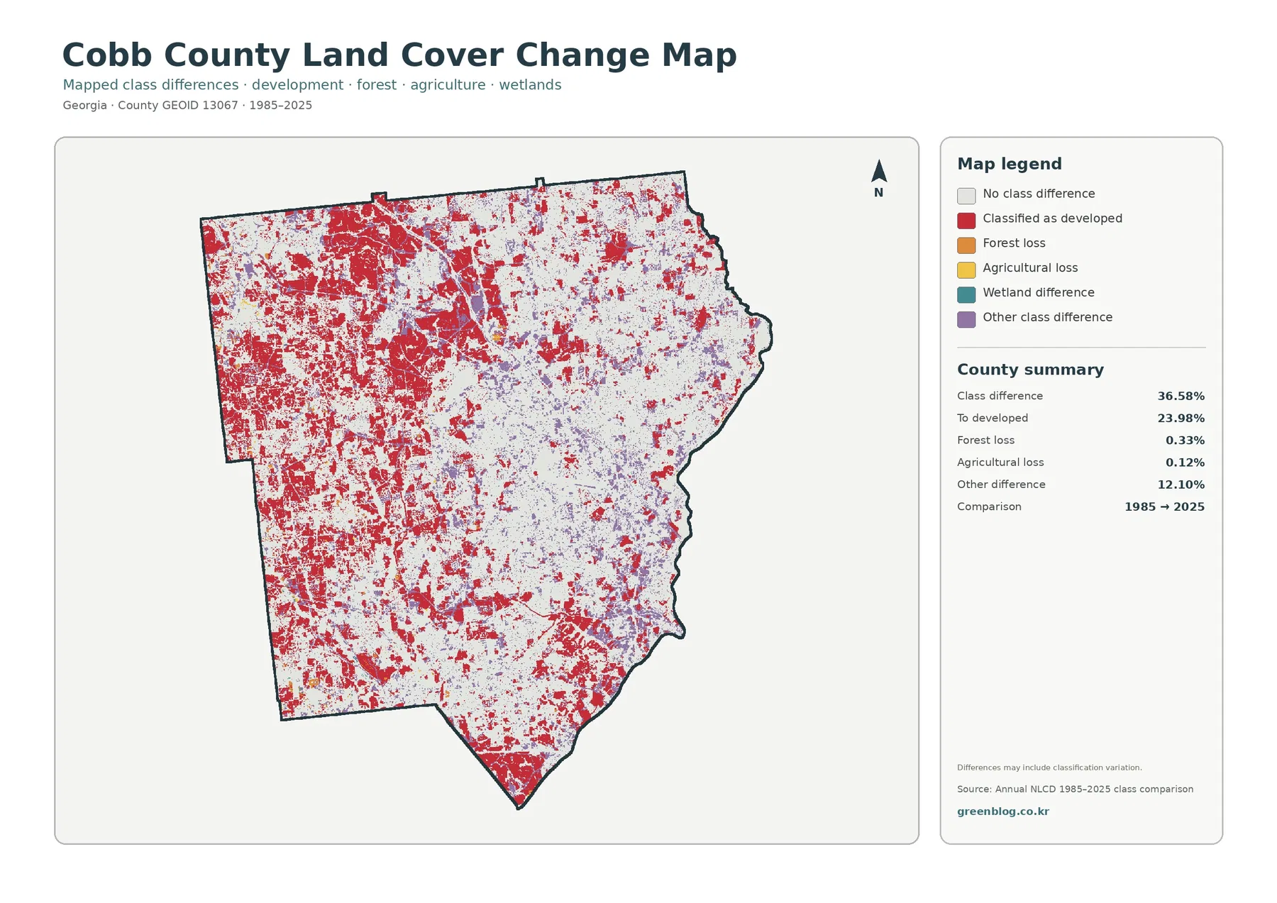 Cobb County land cover change map