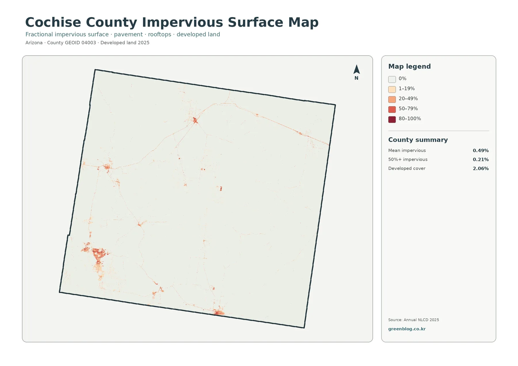 Cochise County impervious surface and developed land map