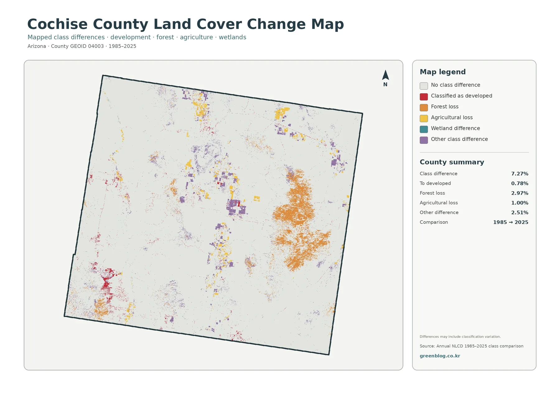 Cochise County land cover change map