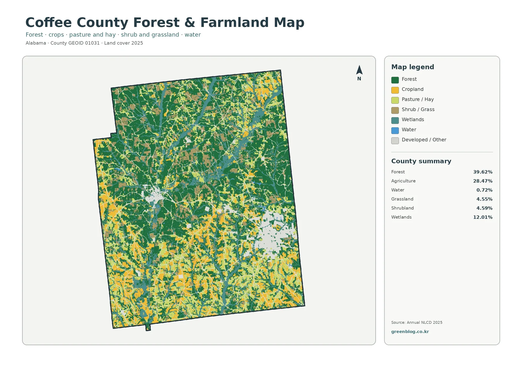 Coffee County forest and farmland map