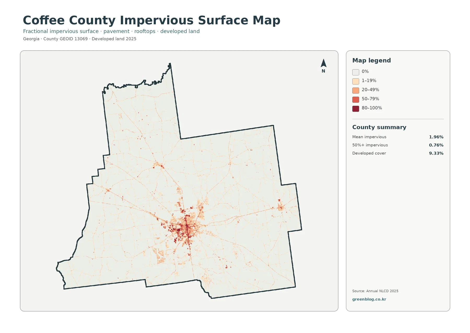 Coffee County impervious surface and developed land map