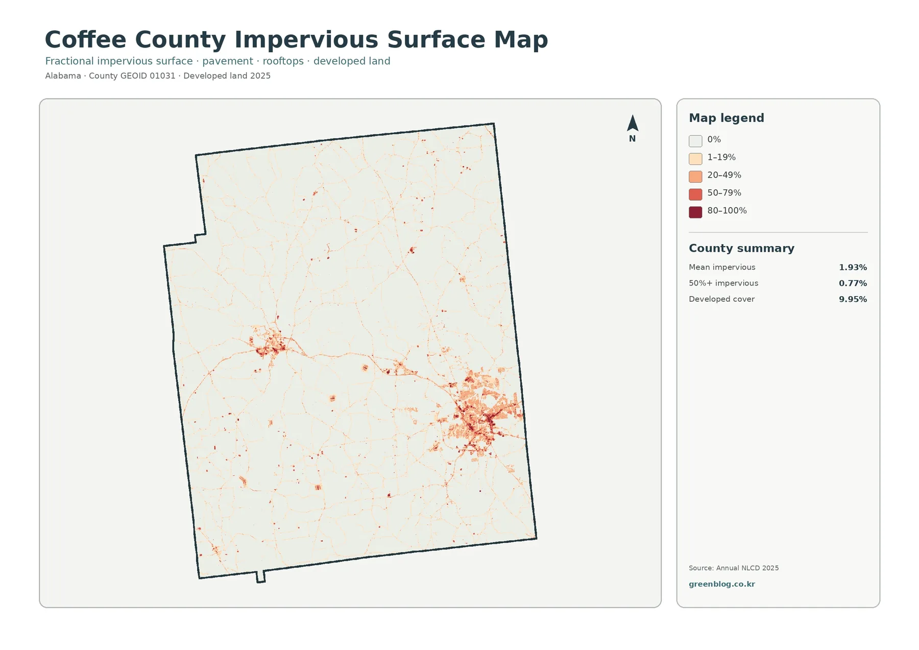 Coffee County impervious surface and developed land map