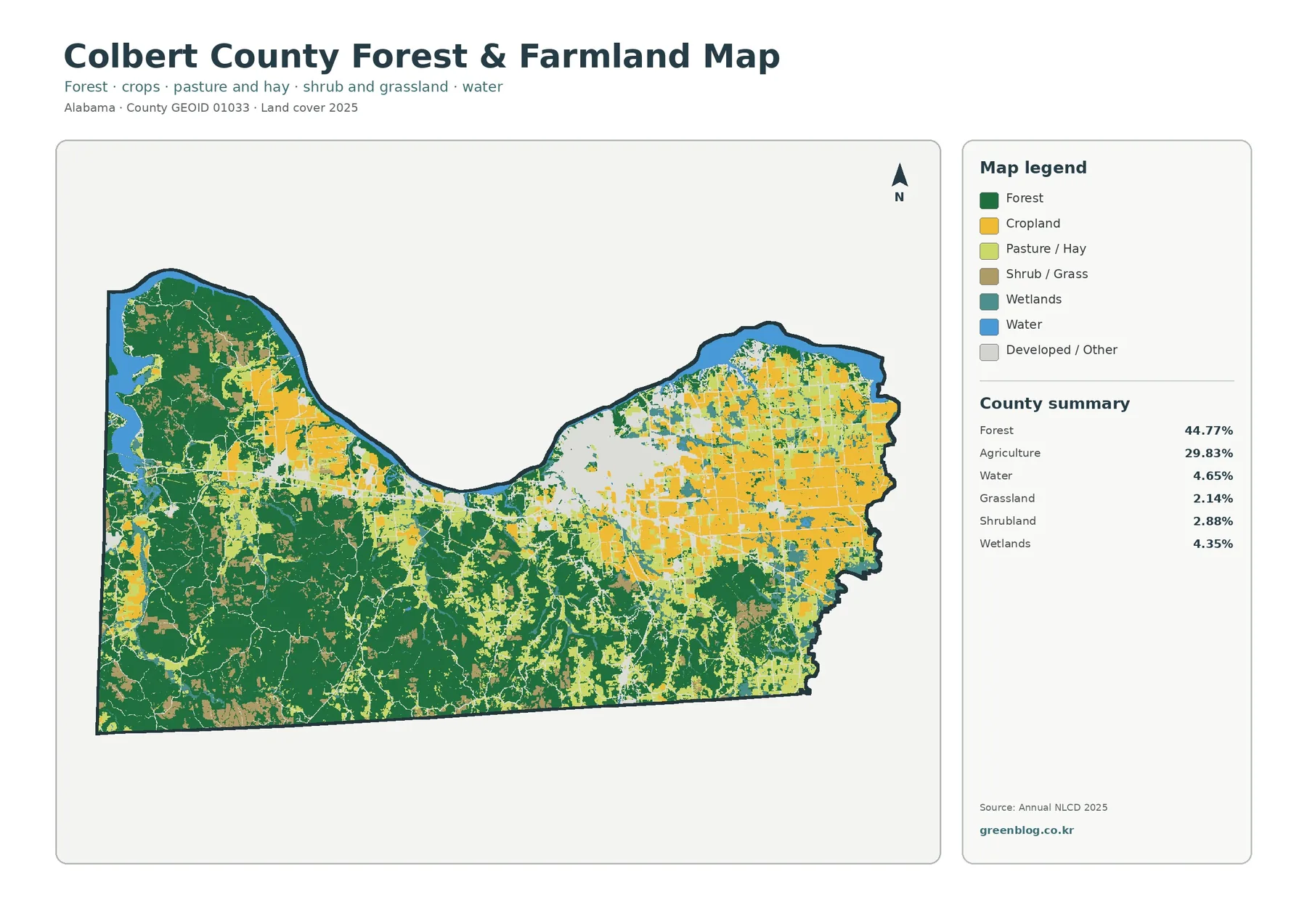 Colbert County forest and farmland map