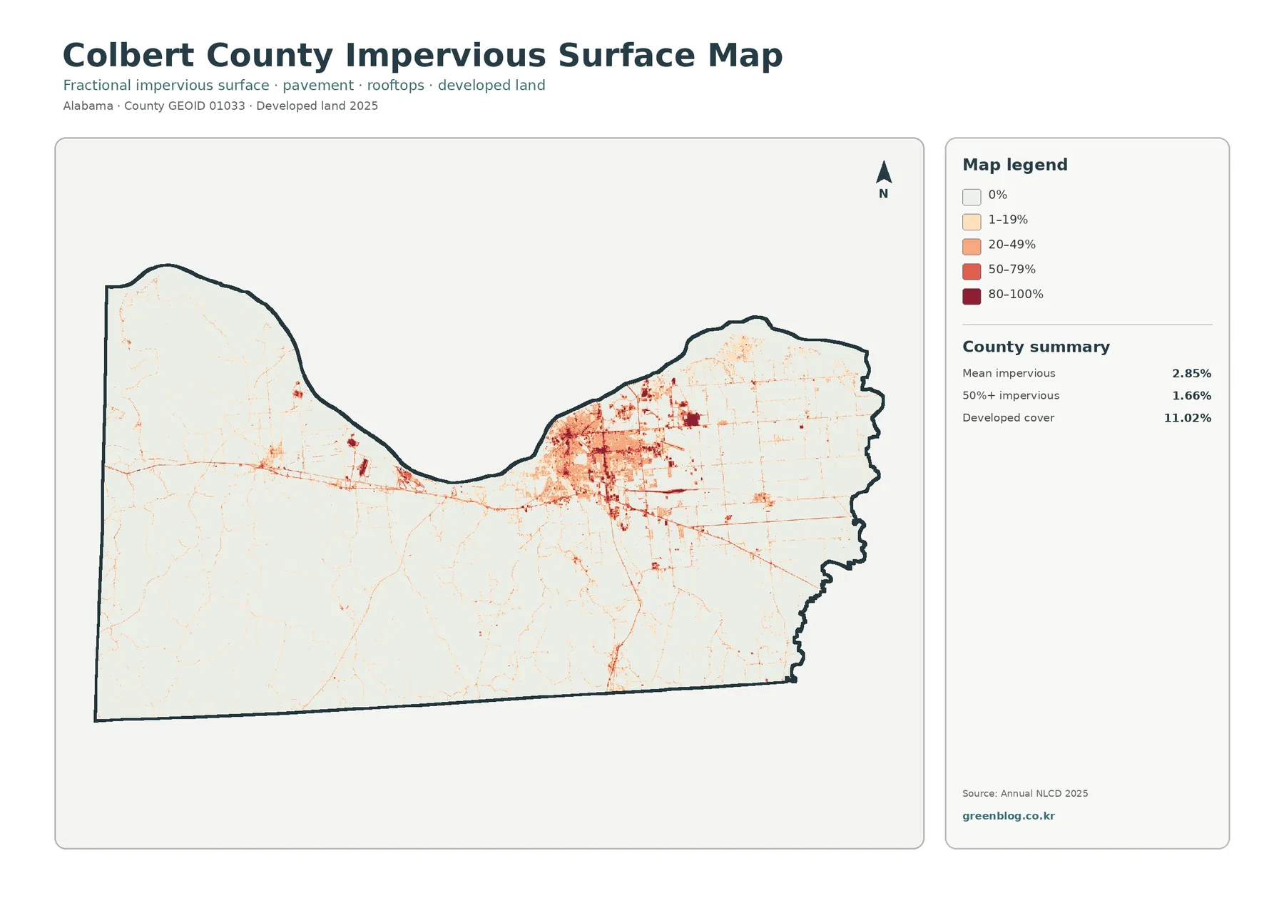 Colbert County impervious surface and developed land map