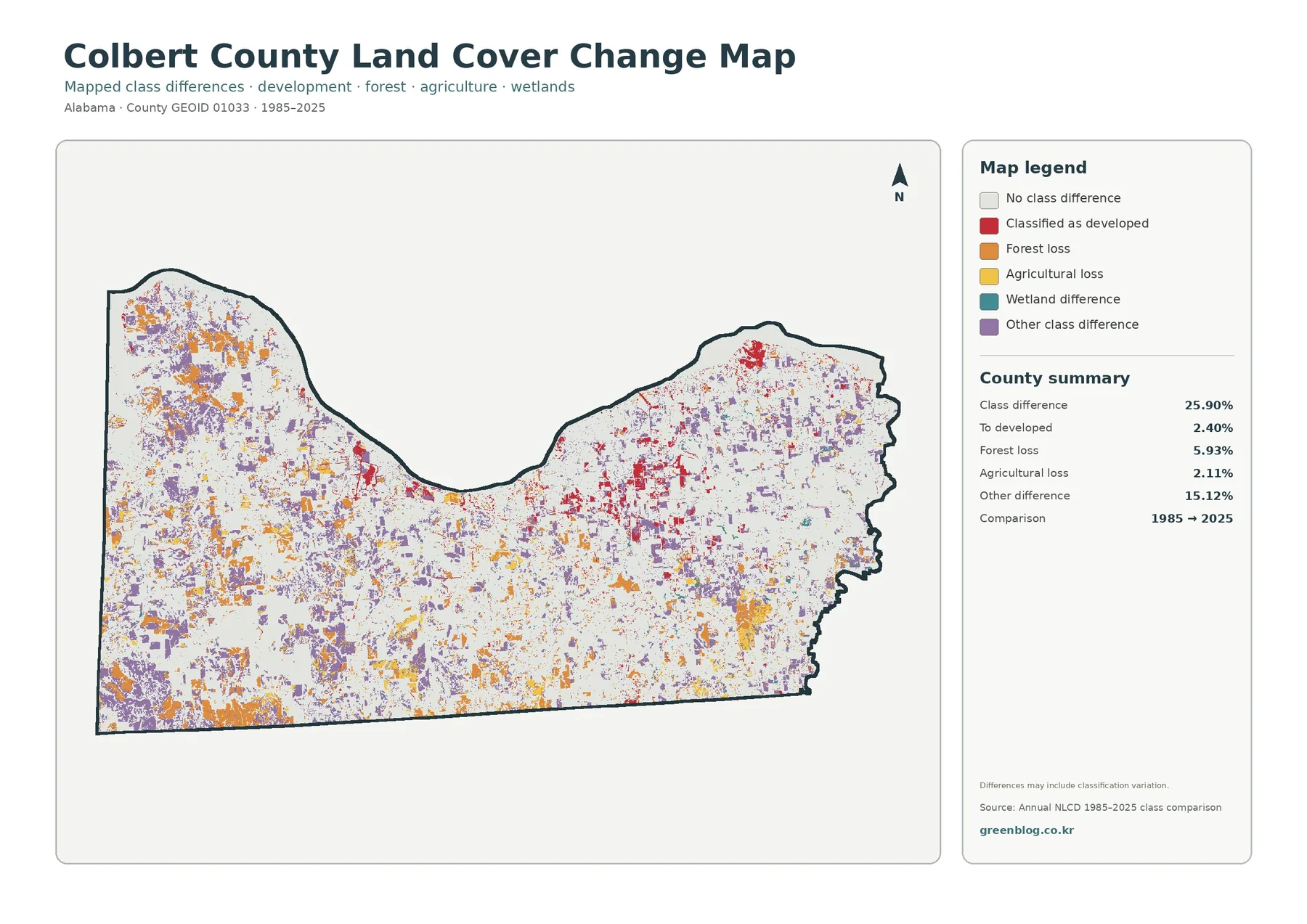 Colbert County land cover change map