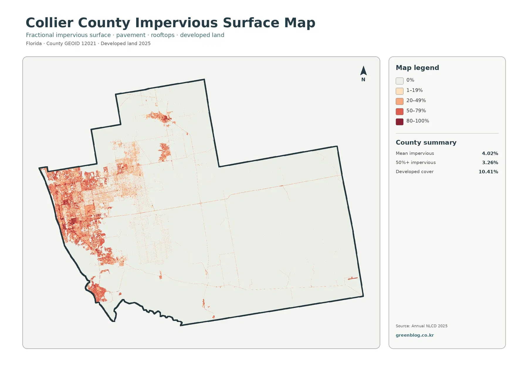 County impervious surface and developed land map