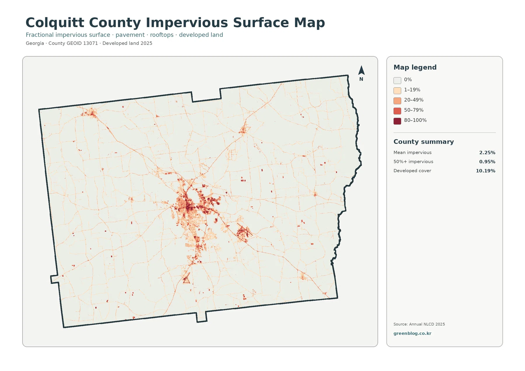 Colquitt County 불투수·개발지 지도