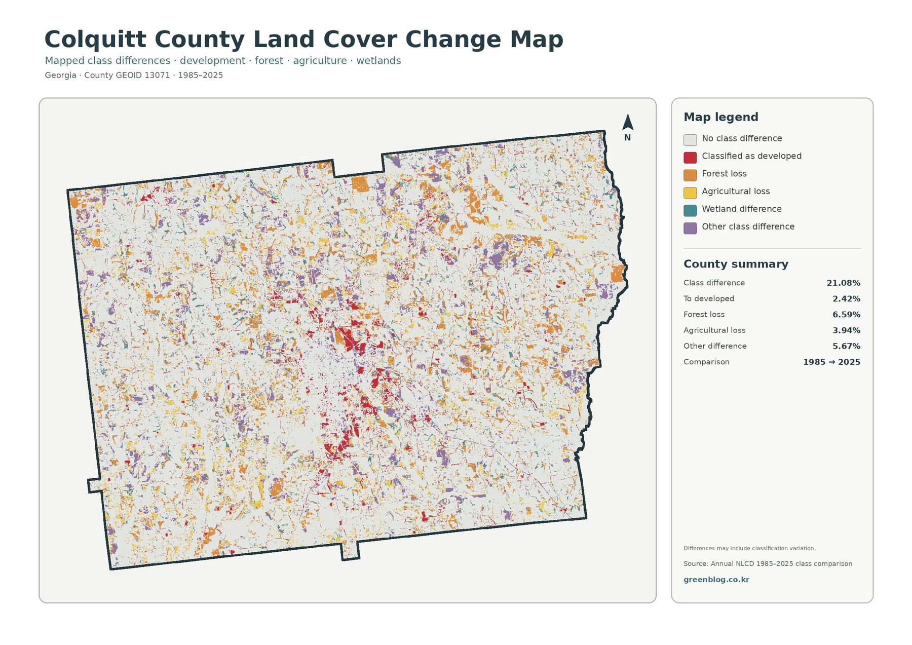 Colquitt County 토지 피복 변화 지도