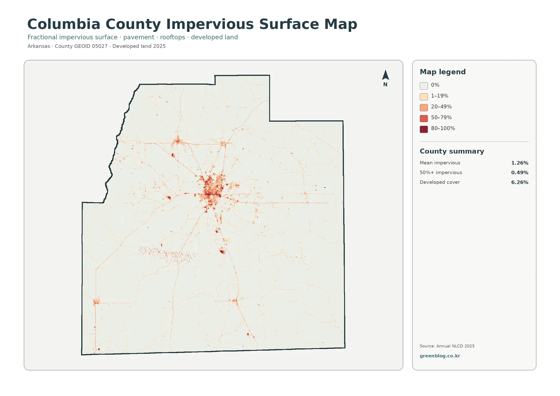 Columbia County impervious surface and developed land map