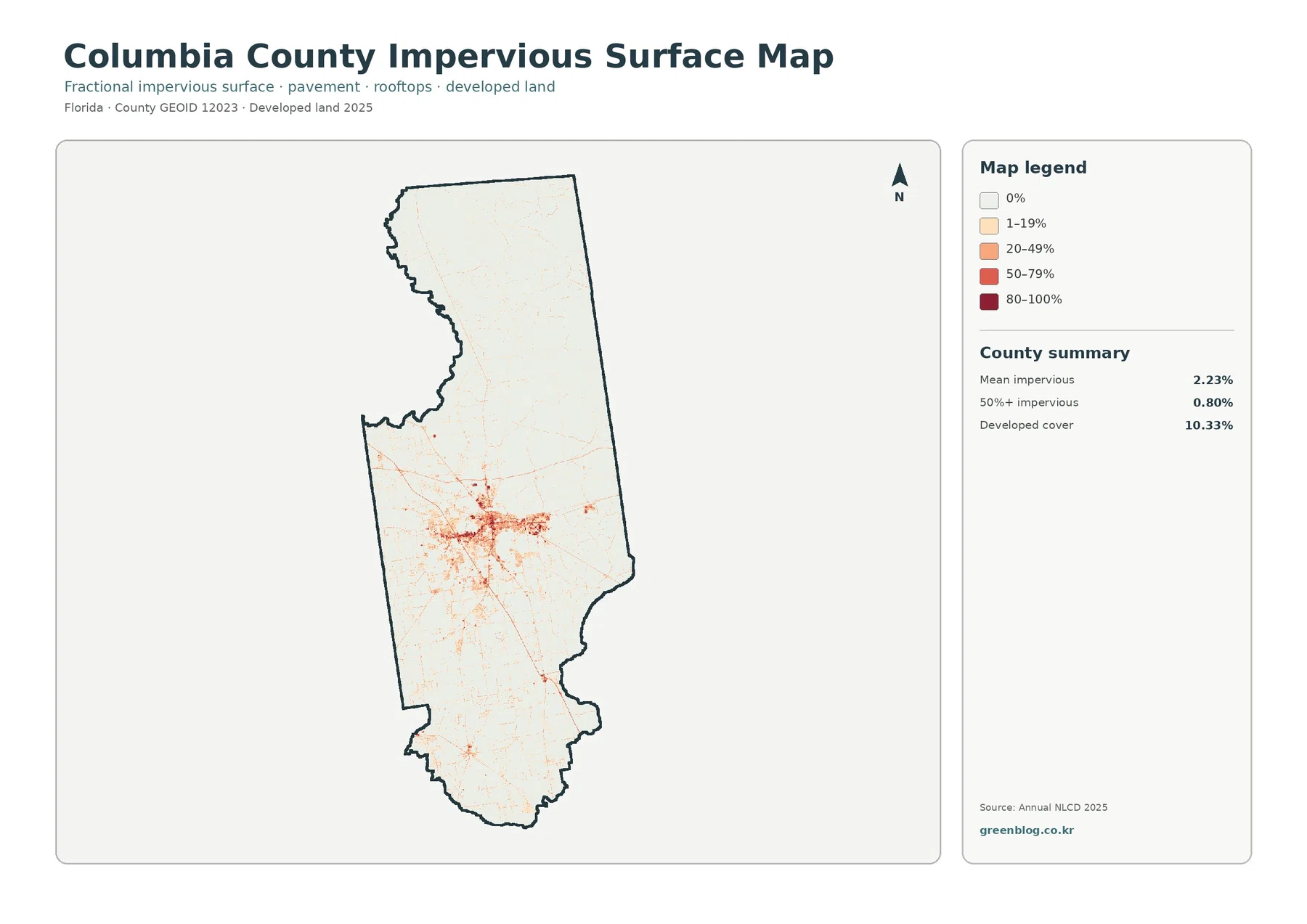 Columbia County impervious surface and developed land map