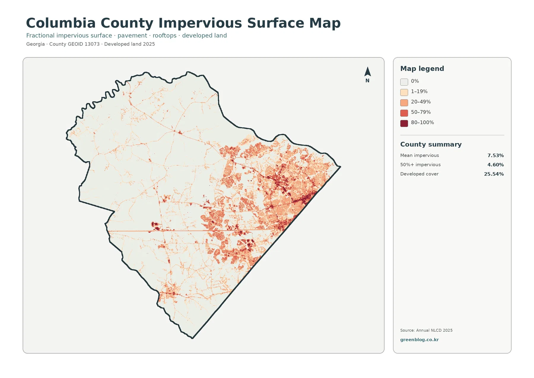 Columbia County 불투수·개발지 지도