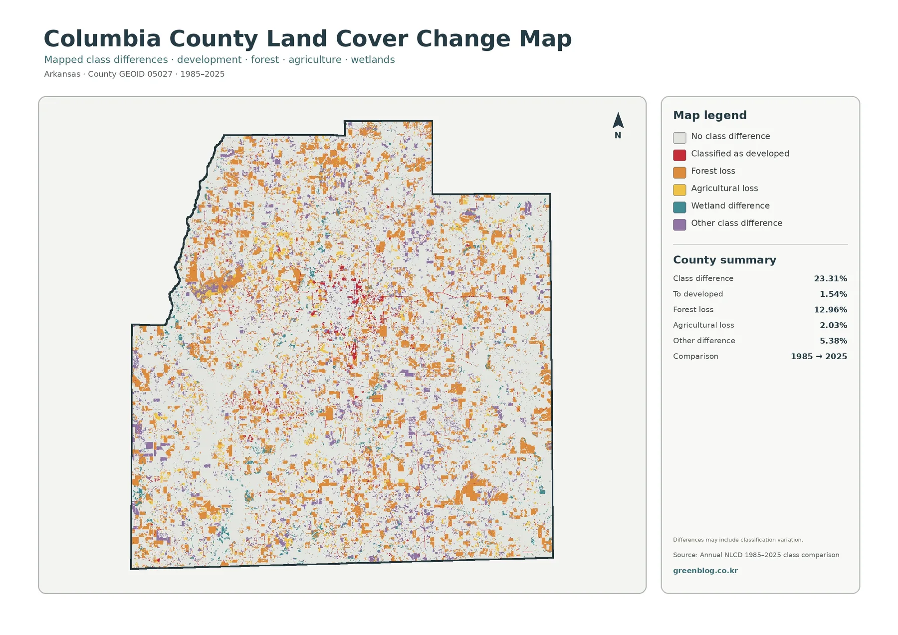 Columbia County land cover change map