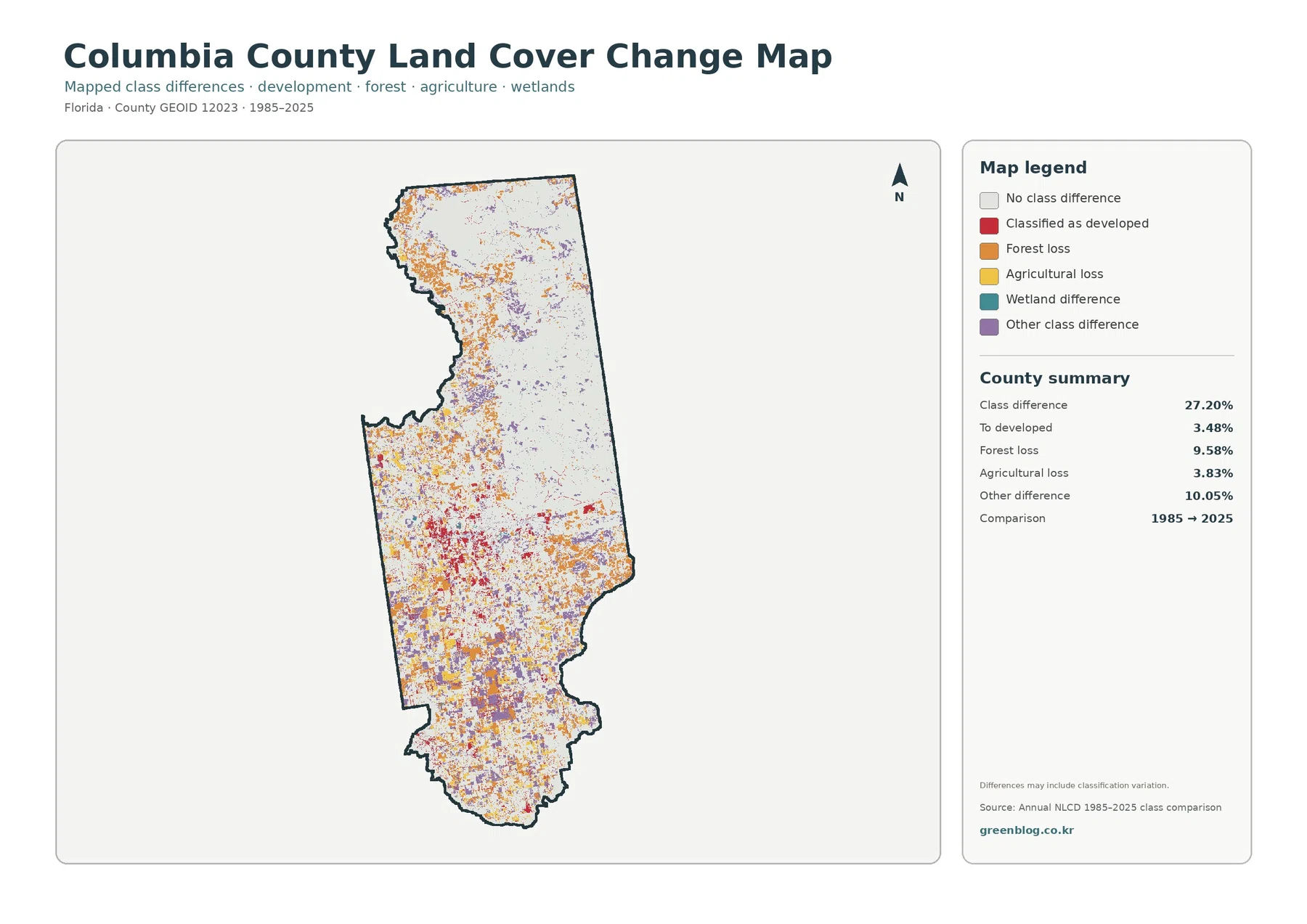 Columbia County land cover change map