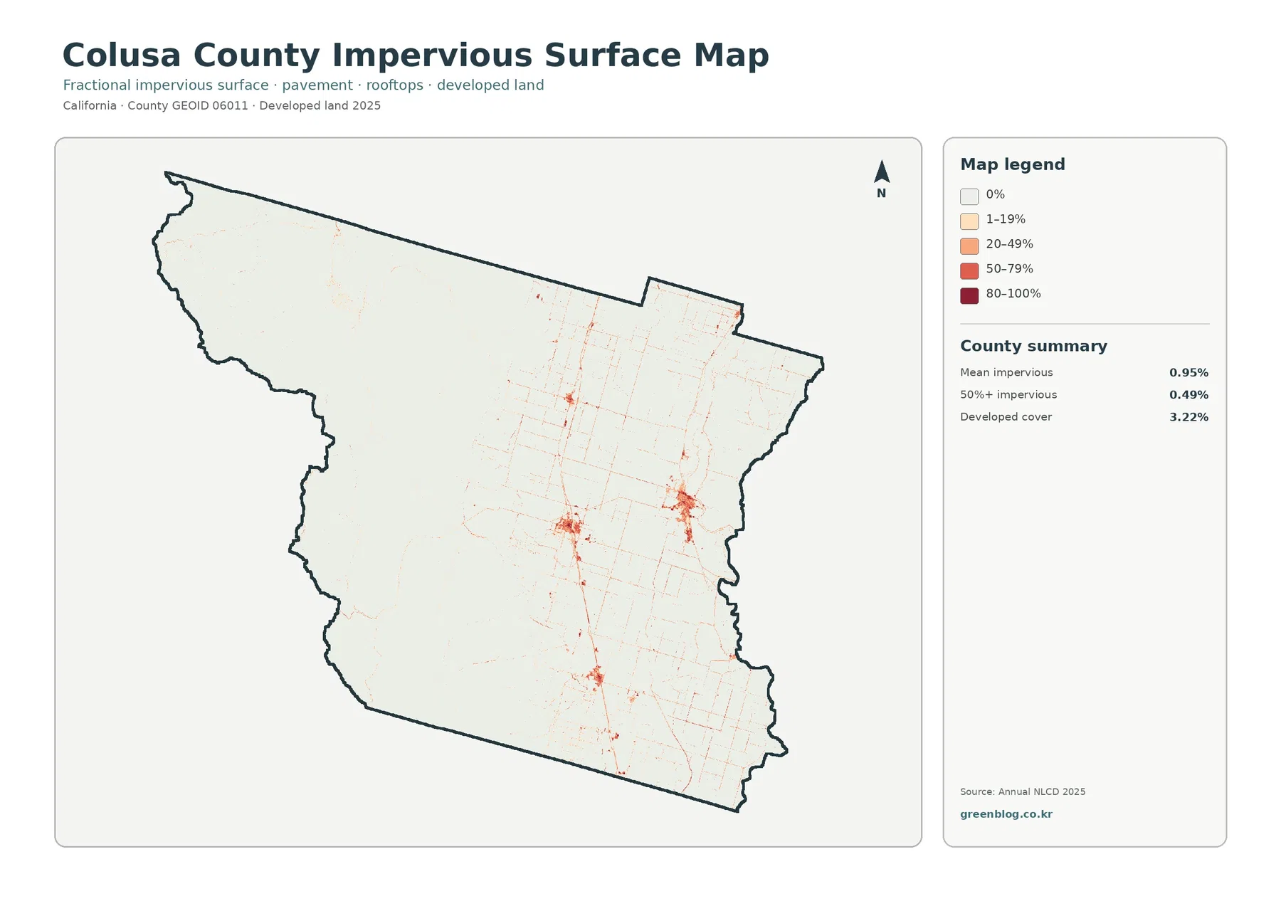 Colusa County impervious surface and developed land map