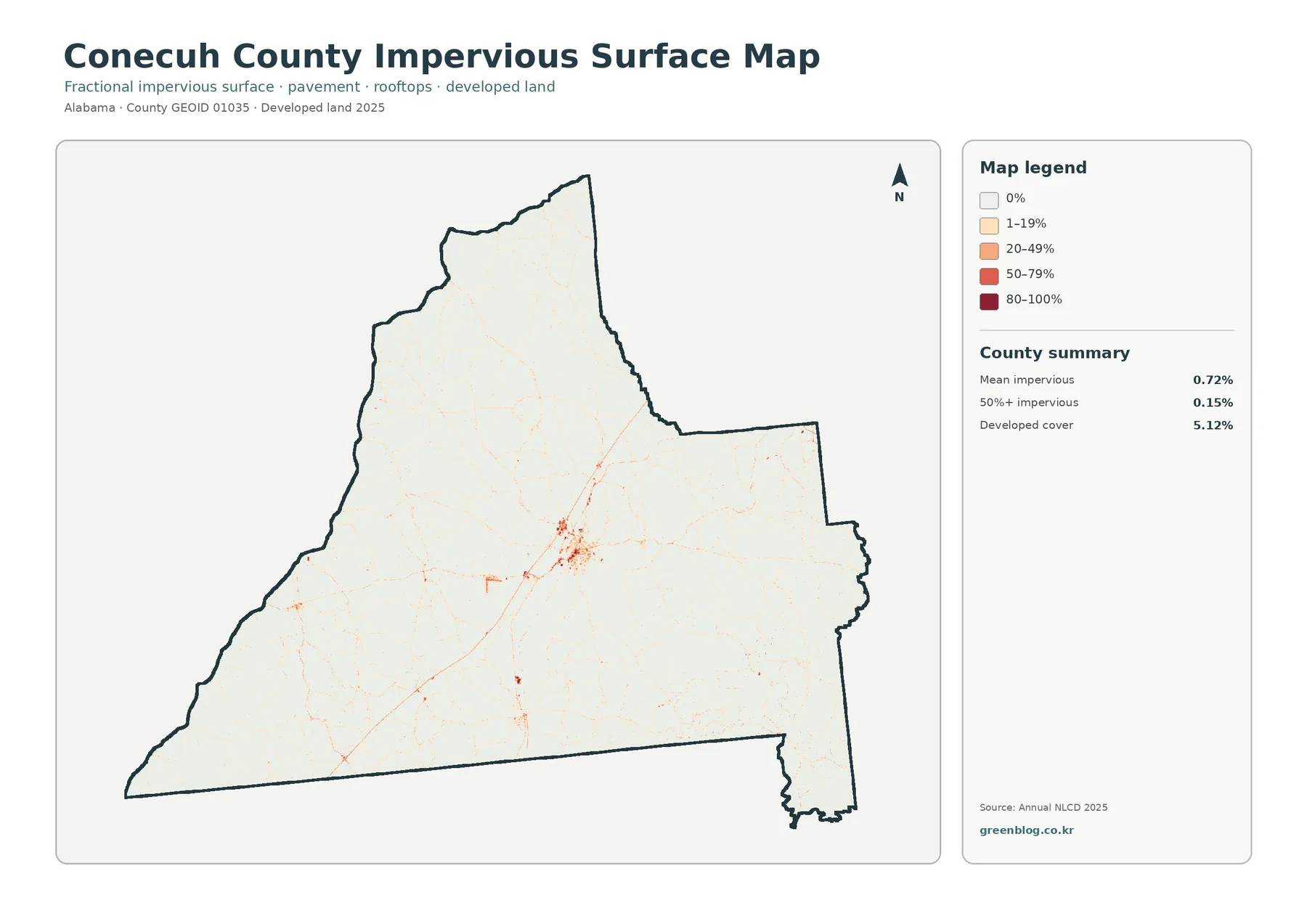 Conecuh County impervious surface and developed land map